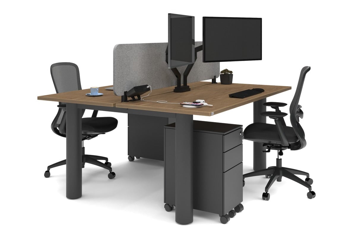 Quadro Cylinder Leg 2 Person Office Workstation Desk - 1600L x 700W - Modern Shared Workspace Solution for Collaborative Teams & Coworking Spaces