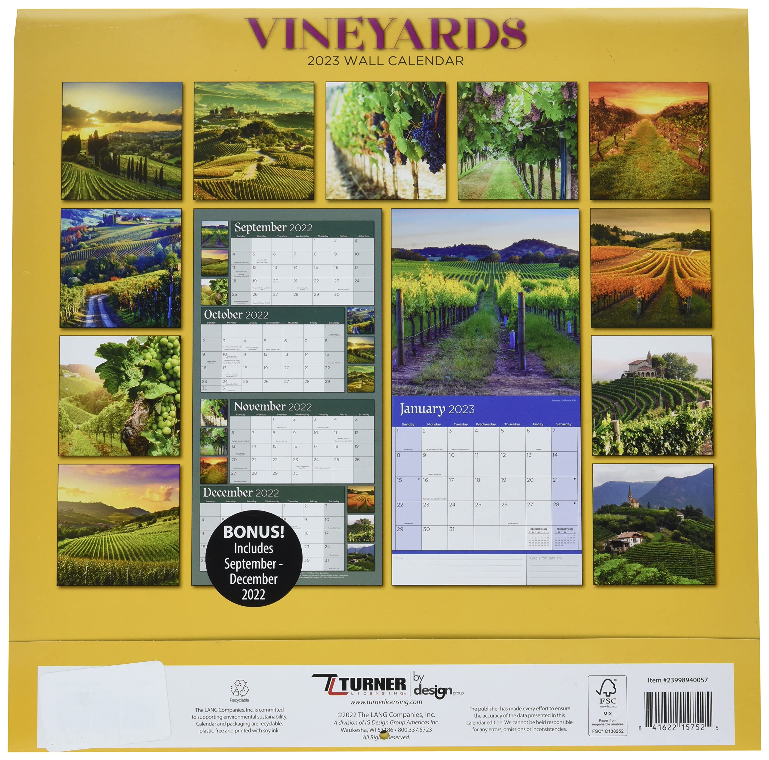 Turner Photographic Vineyards 12x12 Wall Calendar 2024 | Stunning Landscape Photography | Perfect for Home, Office & Gift Giving