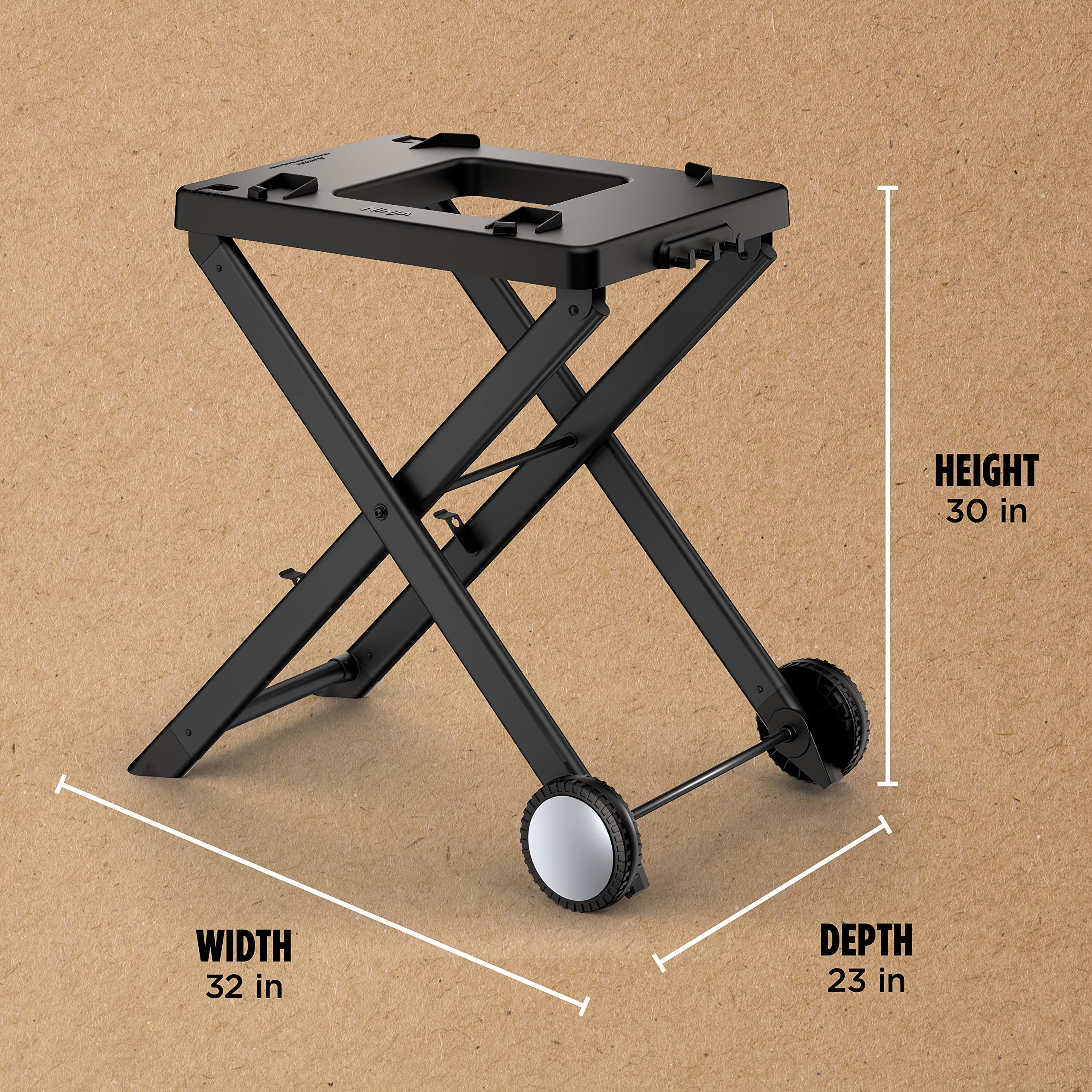 Ninja XSKSTAND Collapsible Outdoor Grill Stand - Compatible with Ninja Woodfire OG700 Series Grills | Foldable Design with Side Utensil Holder | Weather-Resistant Black Steel | Perfect for Camping, Backyard BBQs & Tailgating