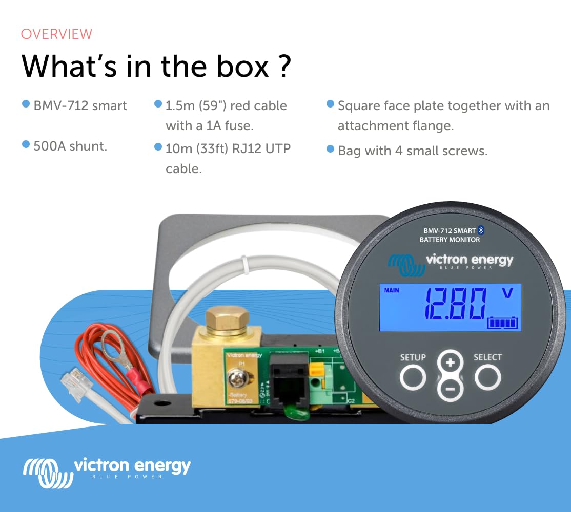 Victron Energy BMV-712 Smart Battery Monitor with Bluetooth - Accurate Voltage, Current & Power Tracking for RVs, Boats & Solar Systems (Grey)