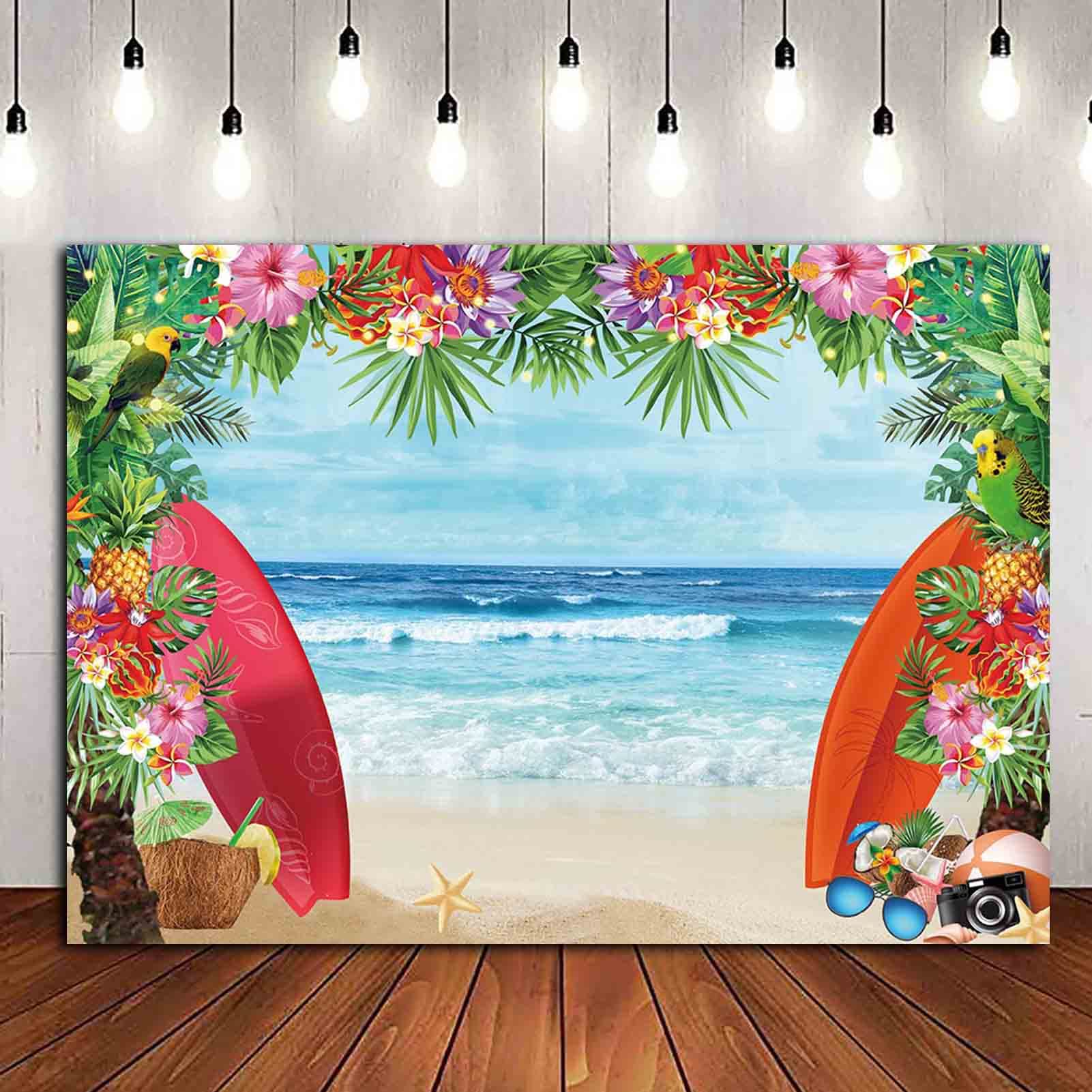 8x6FT Summer Tropical Beach Theme Photo Backdrop - Blue Sea, Conch Shells, Hawaii Flowers for Kids Birthday, Luau Party, Baby Shower Decor & Cake Table Photography Props | Perfect for Studio Shoots, Themed Events & Social Media Content