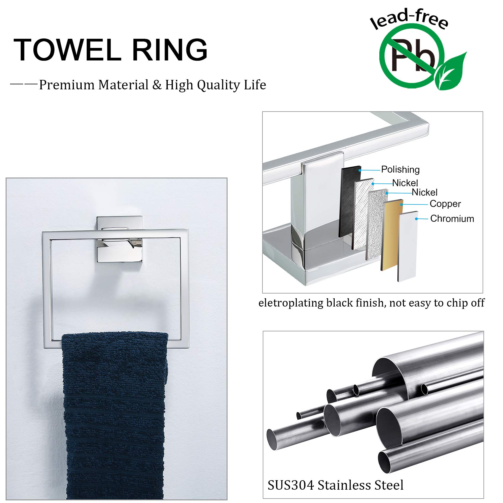 Polished Chrome 5-Piece Bathroom Hardware Set - Stainless Steel Towel Bar, Holder, Toilet Paper Stand & Hooks - Wall Mounted for Modern Bathrooms & Powder Rooms