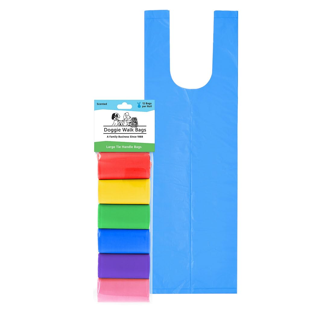 **Eco-Friendly Large Dog Poop Bags on a Roll - 72 Count, Extra Thick & Leak-Proof with Easy Tie Handles, Rainbow Scented - Perfect for Walks, Parks & Travel**