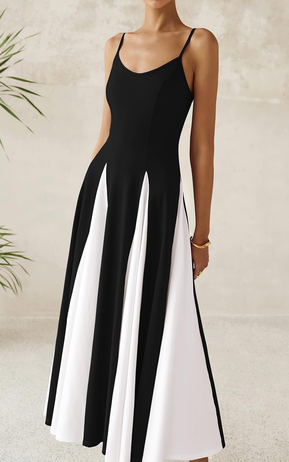 PRETTYGARDEN Women's Color Block Spaghetti Strap Maxi Dress - 2025 Trendy Sleeveless Flowy Spring & Prom Dress for Beach, Wedding & Special Occasions