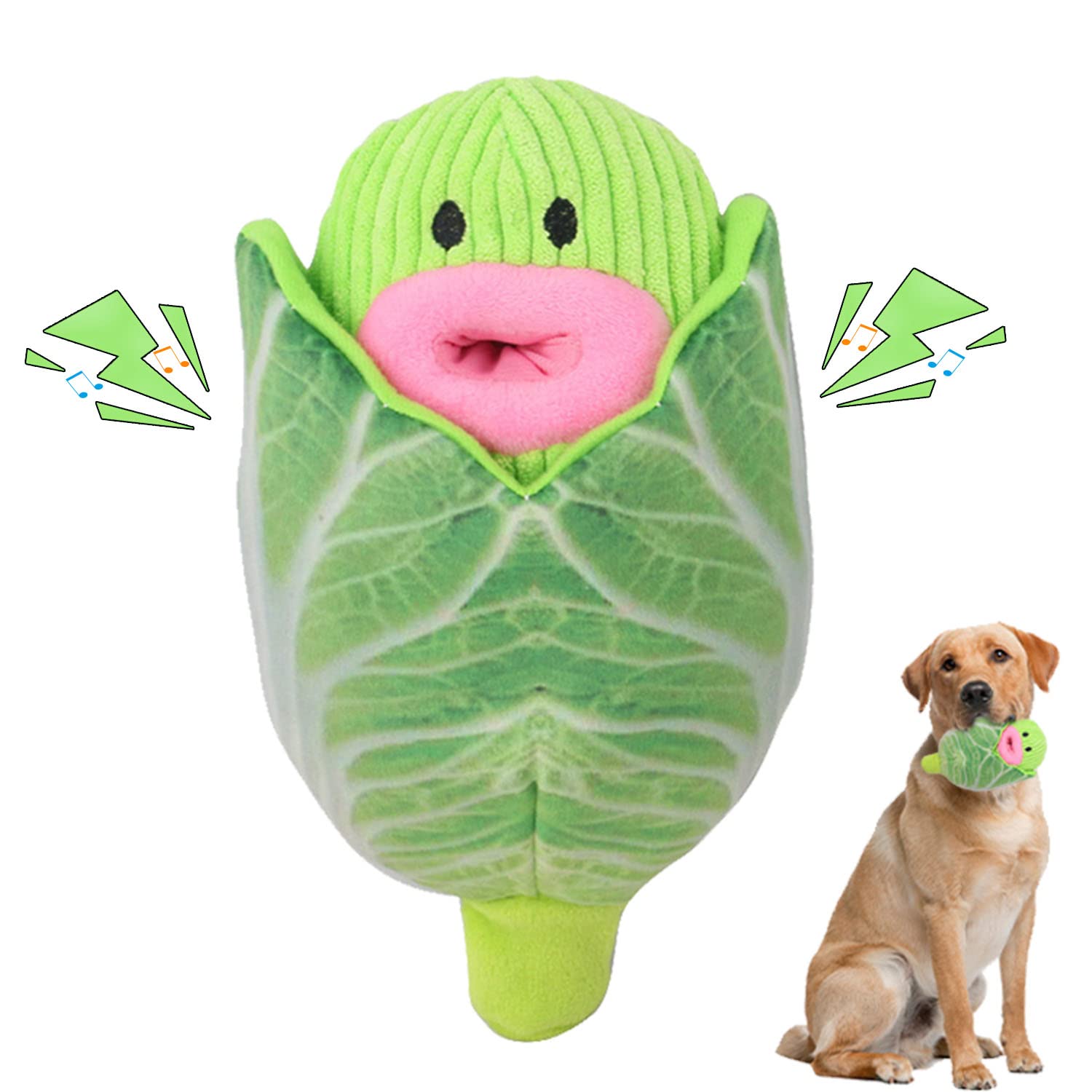 Interactive Dog Toys 2-in-1 Squeaky Chew Toys - Soft & Durable Fabric for Small & Medium Dogs - No-Stuffing Vegetable Design (Cabbage) - Perfect for Indoor Play, Training & Anxiety Relief