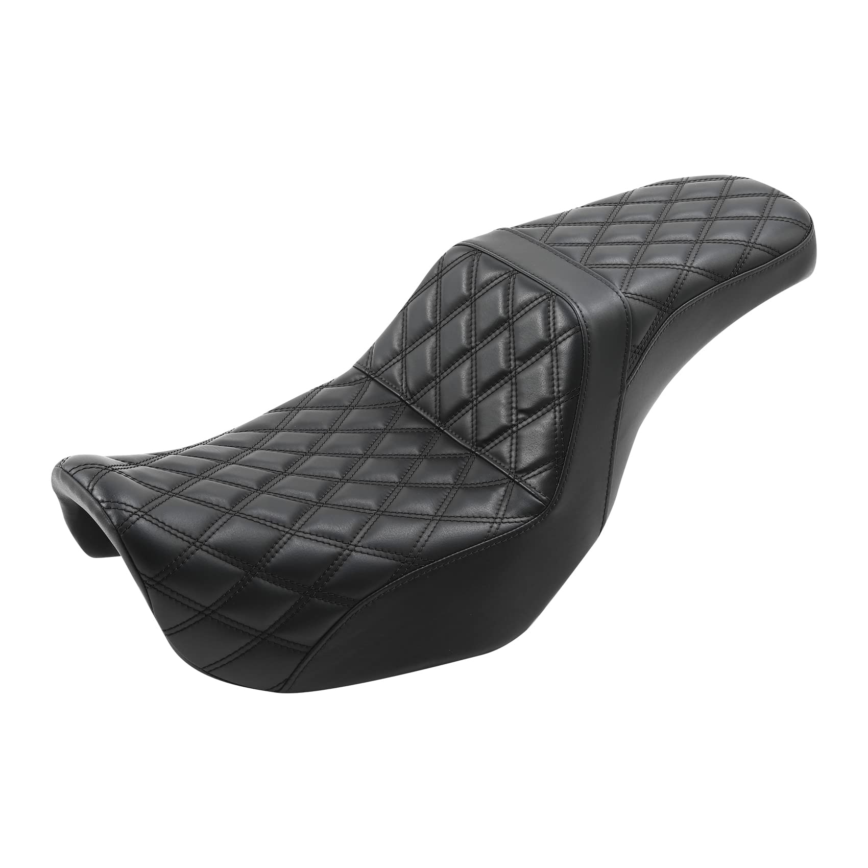 SLMOTO Diamond Pattern Driver & Rear Passenger Seat for Harley Dyna Super Glide Street Bob Wide Glide Fat Bob Low Rider Switchback 2006-2017 - Black Stitching | Comfortable Motorcycle Seat for Long Rides & Cruising