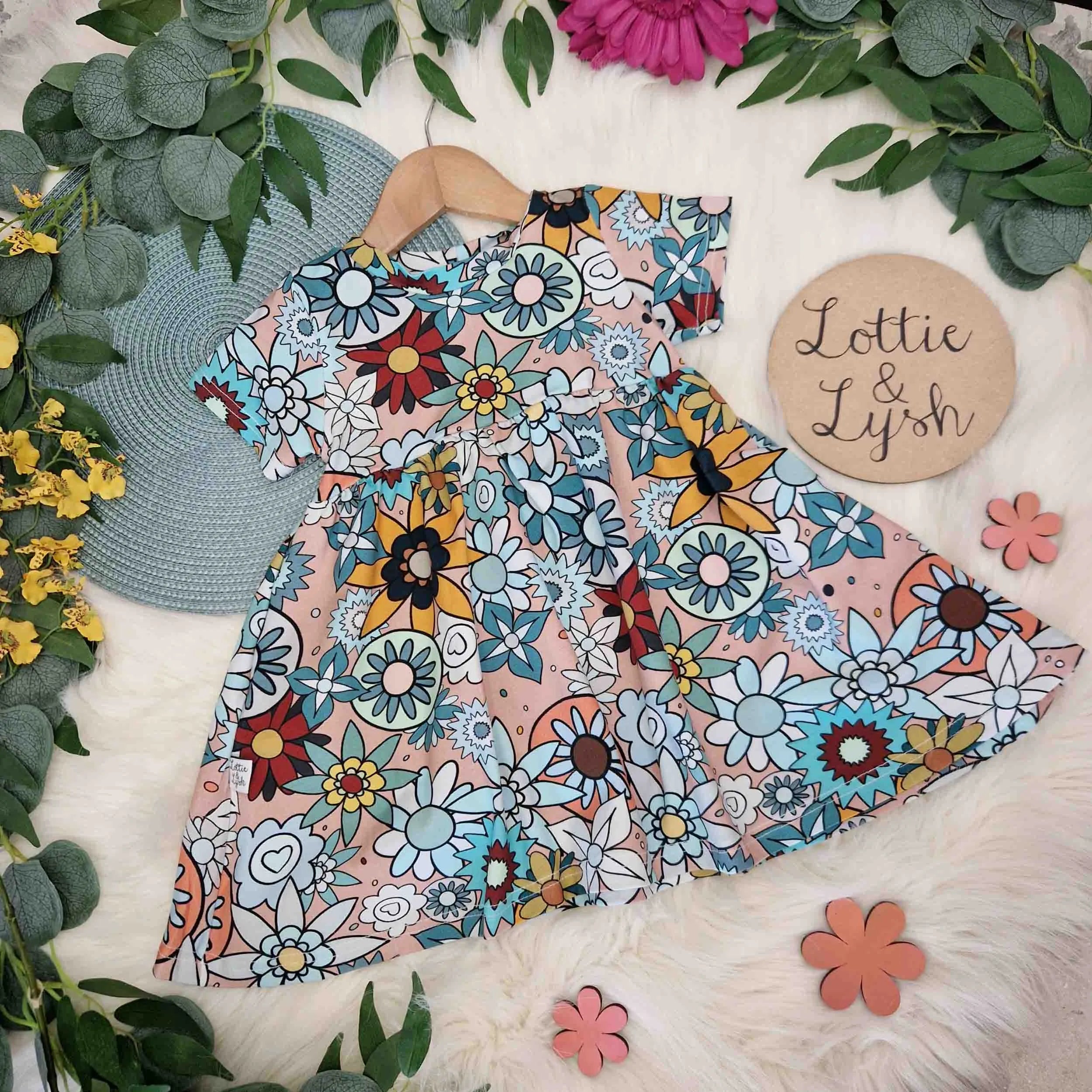 Vintage Floral Gathered T-Shirt Dress for Baby & Toddler - Perfect for Playdates, Parties & Photo Shoots