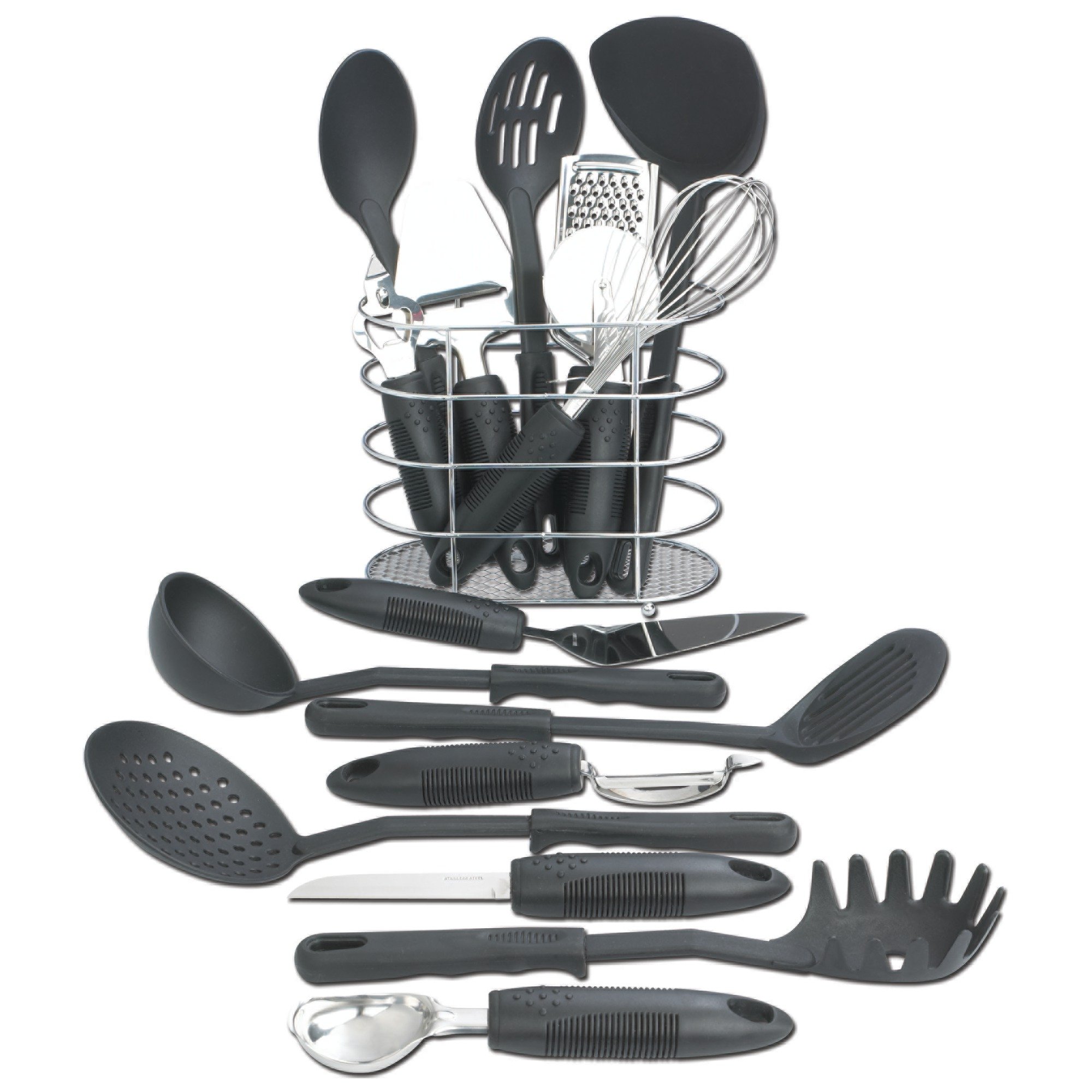 Maxam 17-Piece Premium Kitchen Utensil Set - Black - Essential Cooking Tools for Home Chefs & Professional Kitchens - Perfect for Baking, Grilling, and Meal Prep