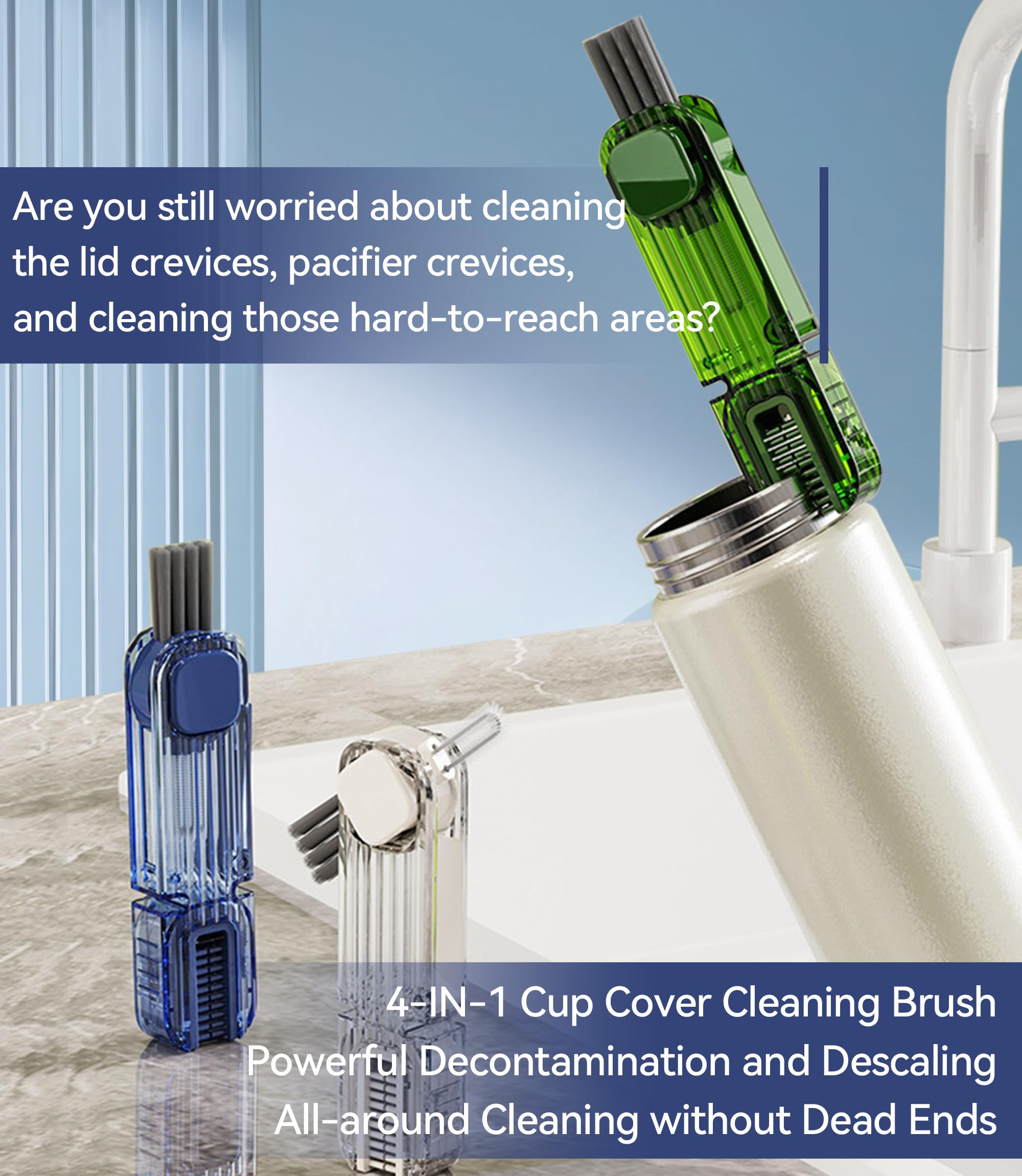 4-in-1 Cup Lid Cleaning Brush - Multipurpose Silicone Cleaner for Bottles & Kitchen Use