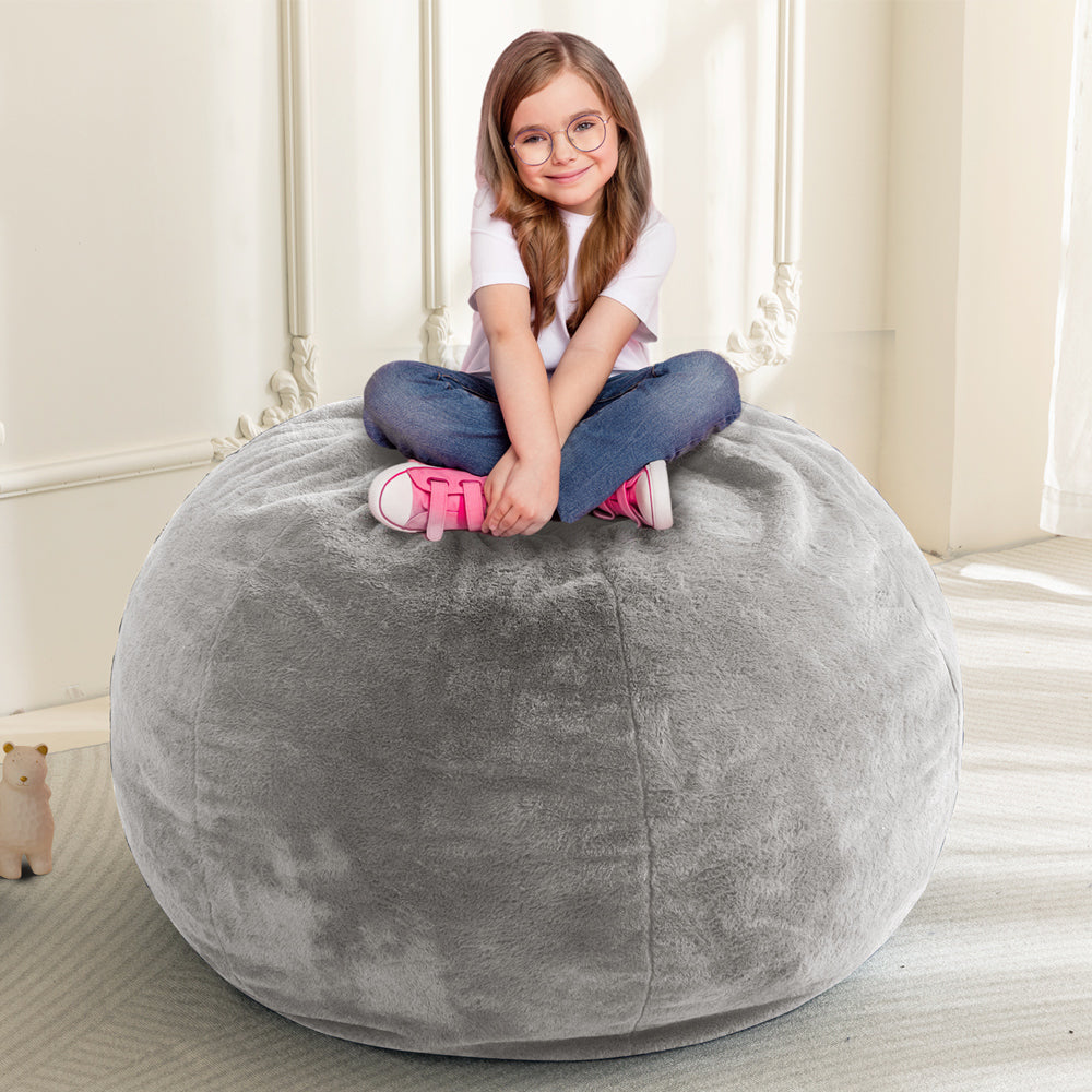 MAXYOYO 2-in-1 Kids Bean Bag Chair with Removable Floor Pillow - Soft Grey Comfy Seating for Boys & Girls - Perfect for Playroom, Bedroom or Reading Nook