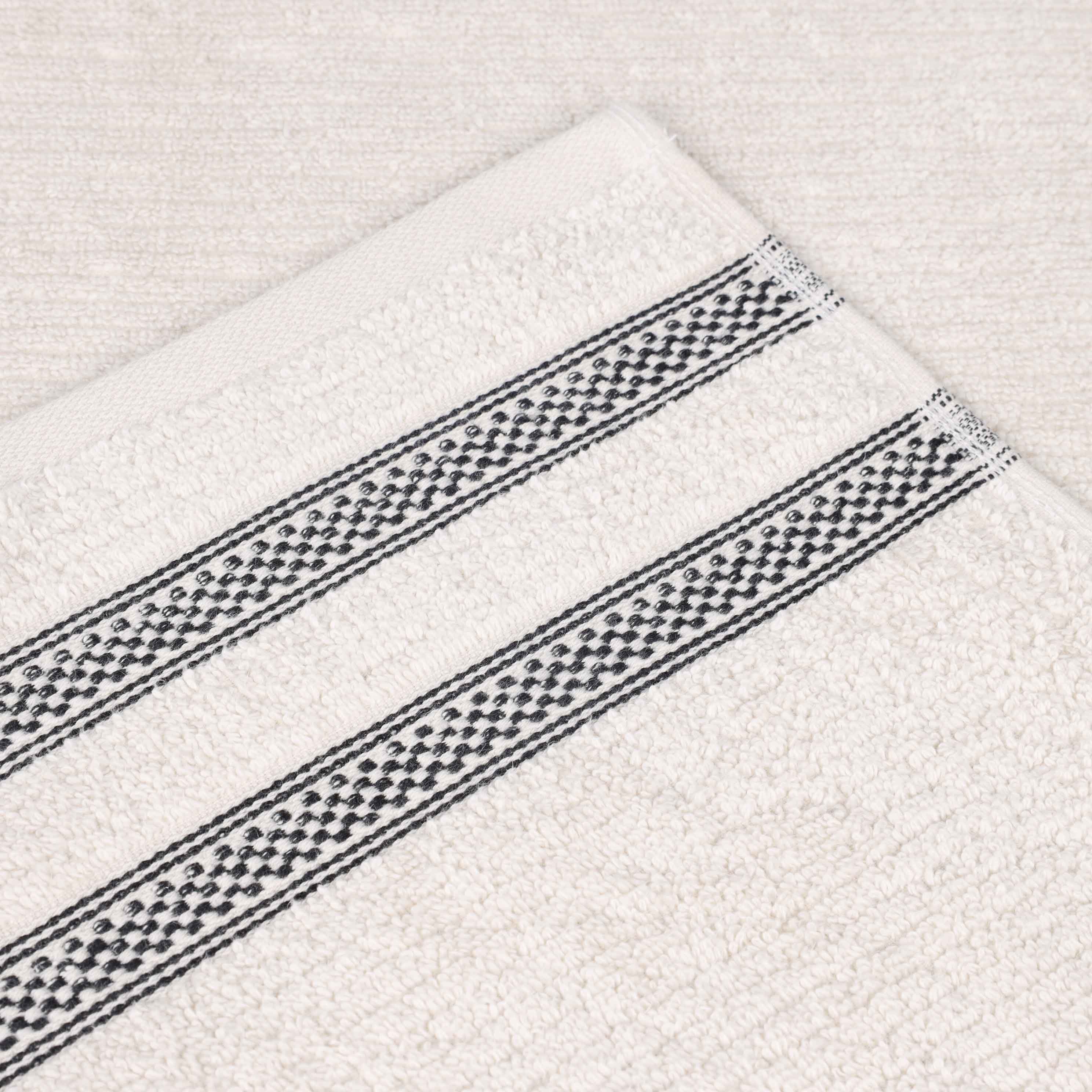 Premium Zero Twist Cotton Ribbed Geometric Border Plush 3-Piece Bath Towel Set - Ultra Soft & Absorbent for Spa, Bathroom & Luxury Home Use