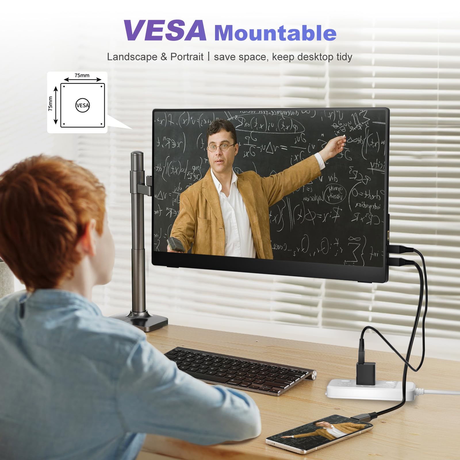 18.5 Inch Portable Monitor for Laptop - FHD 1080P IPS Display, 100% sRGB, HDR, USB-C/HDMI, VESA Mount, Built-in Speakers with Smart Cover - Perfect for Travel, Business, Gaming & Home Office Use