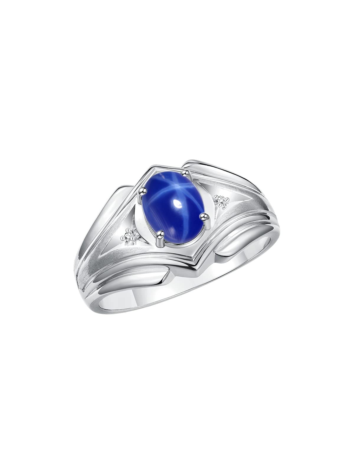 Rylos Sterling Silver Men's Ring - 9X7MM Oval Gemstone & Diamond Birthstone Ring for Men (Sizes 8-13) | Classic Designer Style for Weddings, Anniversaries & Special Occasions