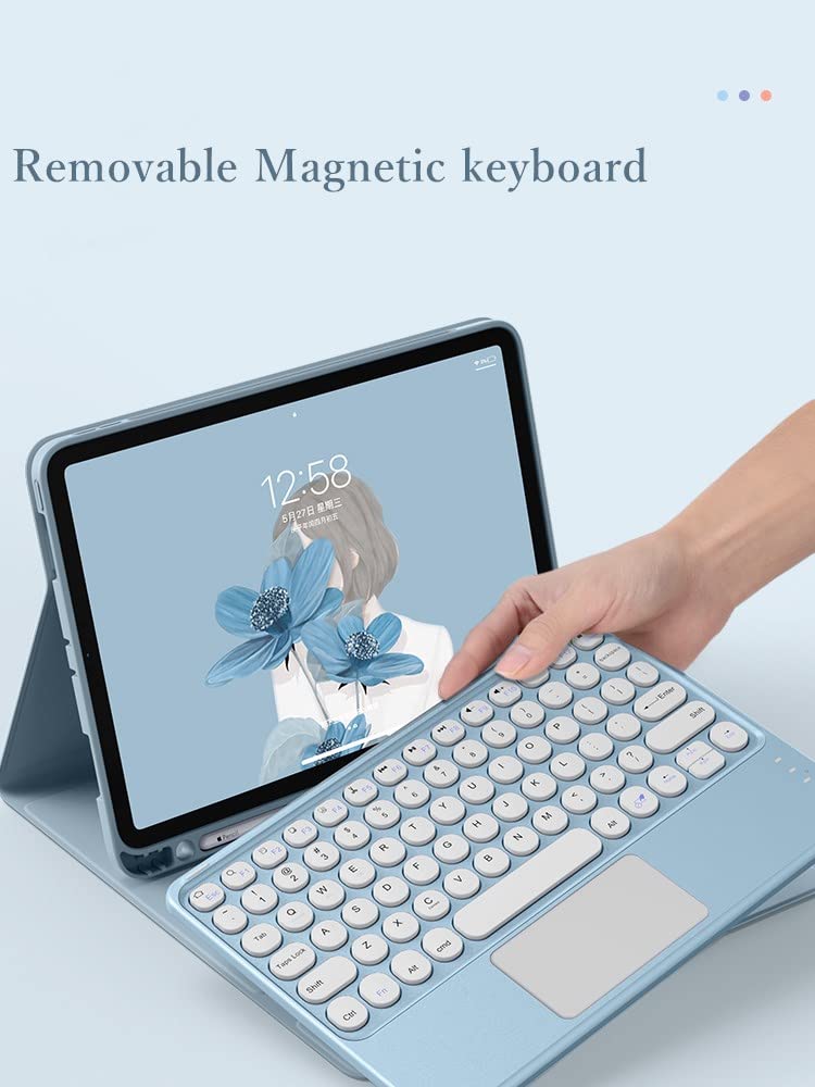 iPad Pro 11 Keyboard Case with Touchpad - Detachable Retro Round Keys for 2nd/3rd/4th Gen, Perfect for Work & Study (Pink)