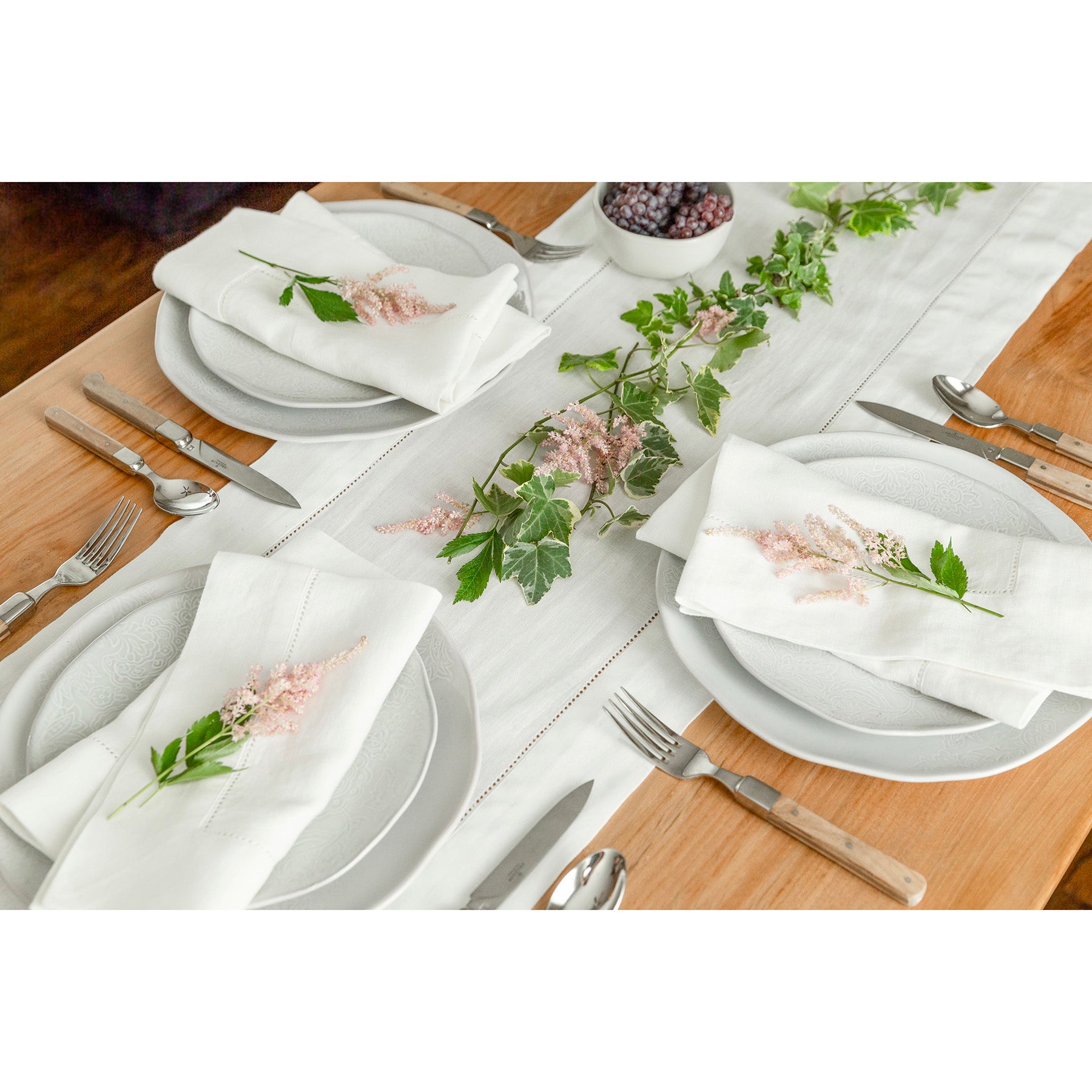 Premium Heavyweight Hemstitch Table Runner - Elegant Dining Decor for Weddings, Holidays & Formal Events - 100% Cotton Linen Tablecloth Accessory