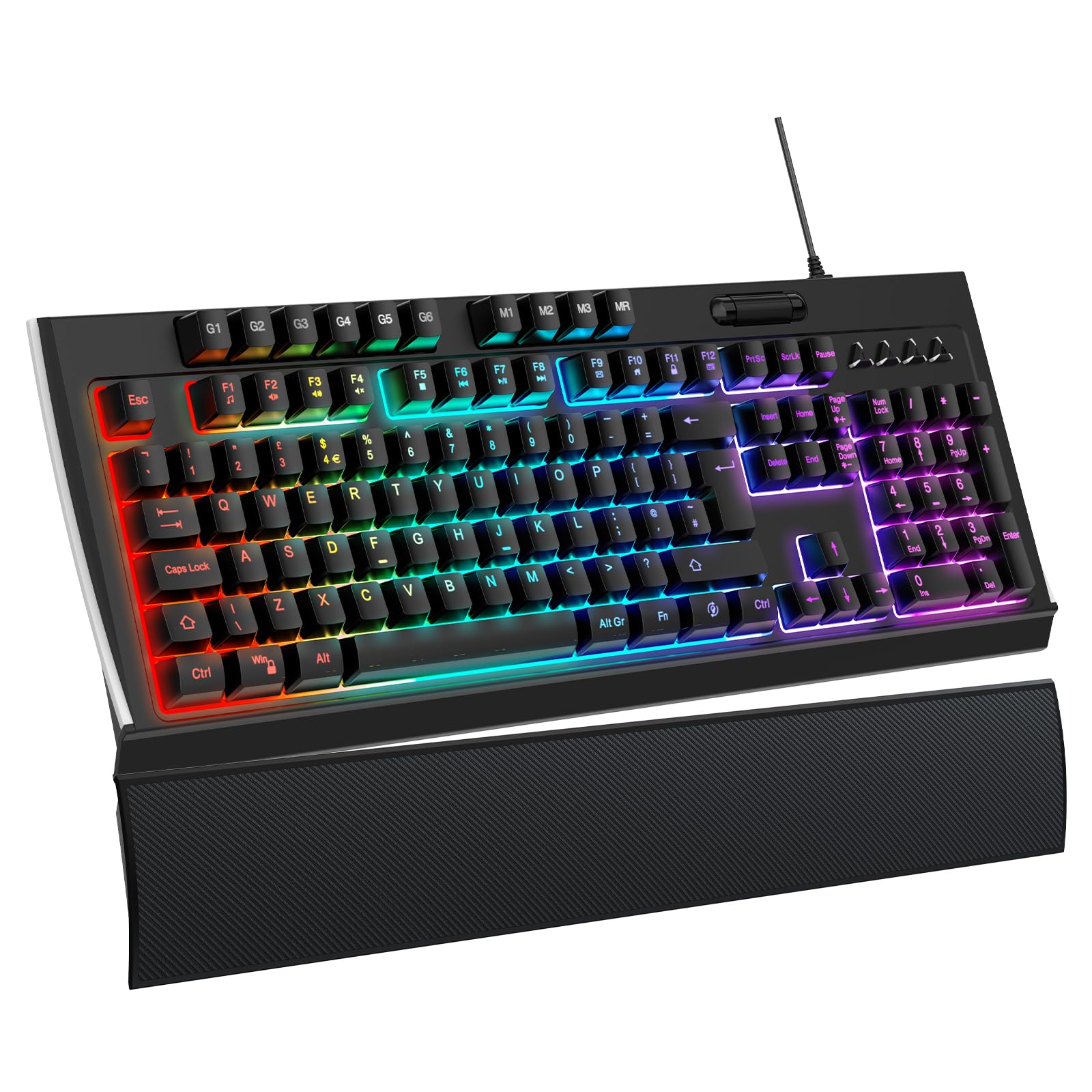 OMOTON RGB Gaming Keyboard with Wrist Rest - Ergonomic Silent USB Keyboard for PC Gaming & Office Work