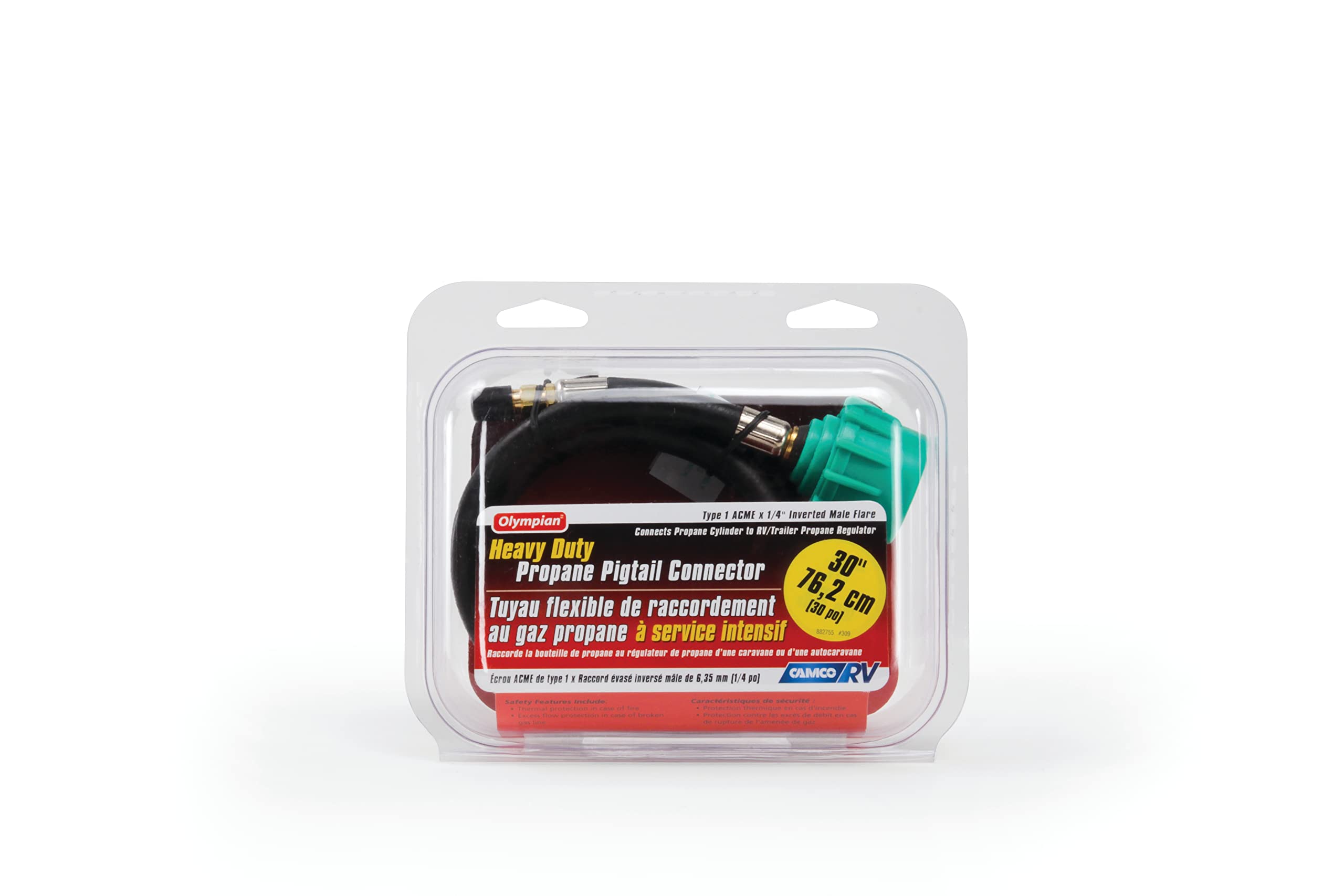 Camco 30-Inch Pigtail Propane Hose Connector - Safe RV Propane Tank Connection with Thermal & Excess Flow Protection (Model 59163) | Perfect for Travel Trailers, Motorhomes & Camping Appliances