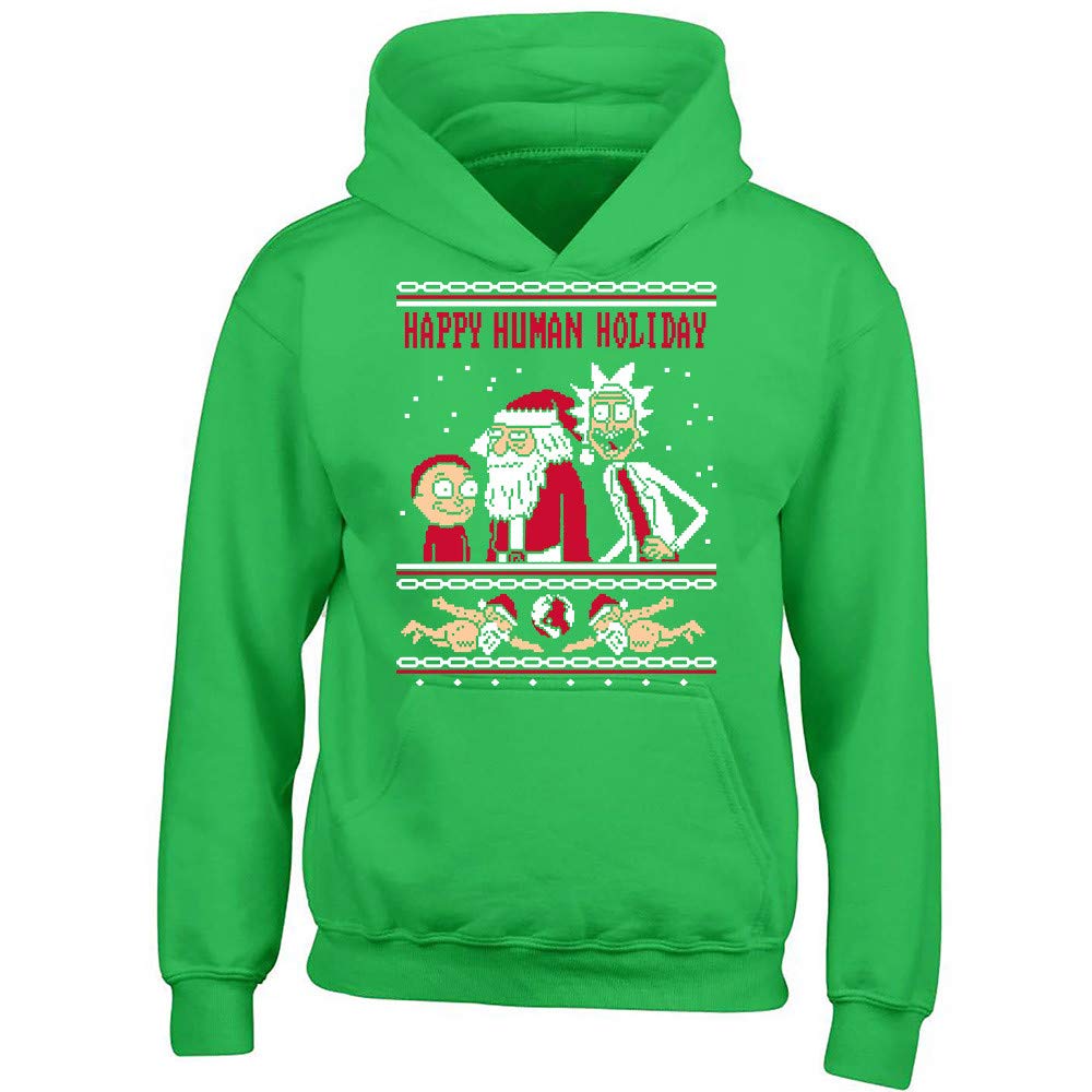 Crazy Daisy World Happy Human Holiday Christmas Hoodie Sweater - Cozy Pullover for Winter, Xmas Gifts & Family Matching Outfits