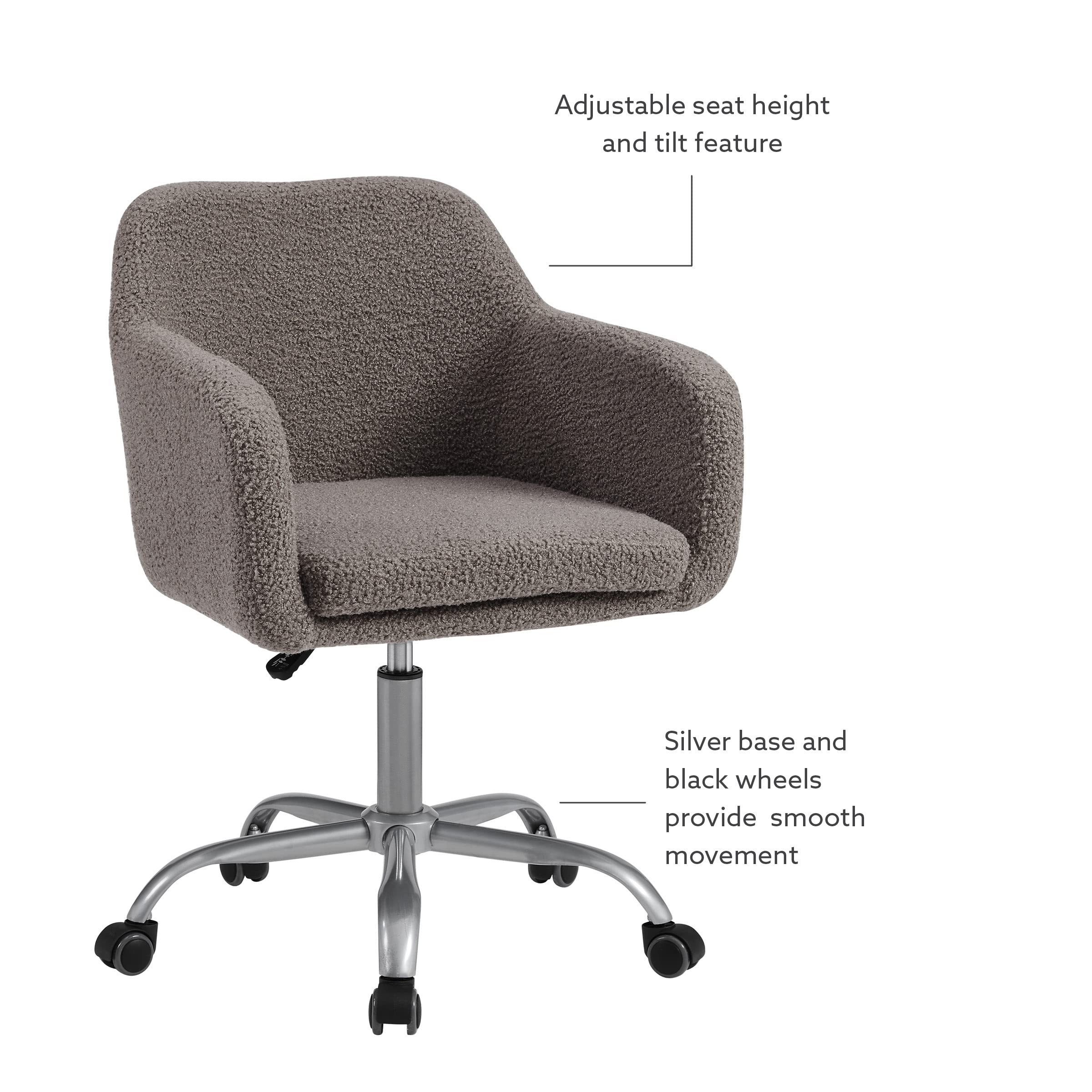 Linon Grey Upholstered Adjustable Brooklyn Office Chair - Ergonomic Desk Chair with Lumbar Support for Home & Office Workspace, Gaming, and Study