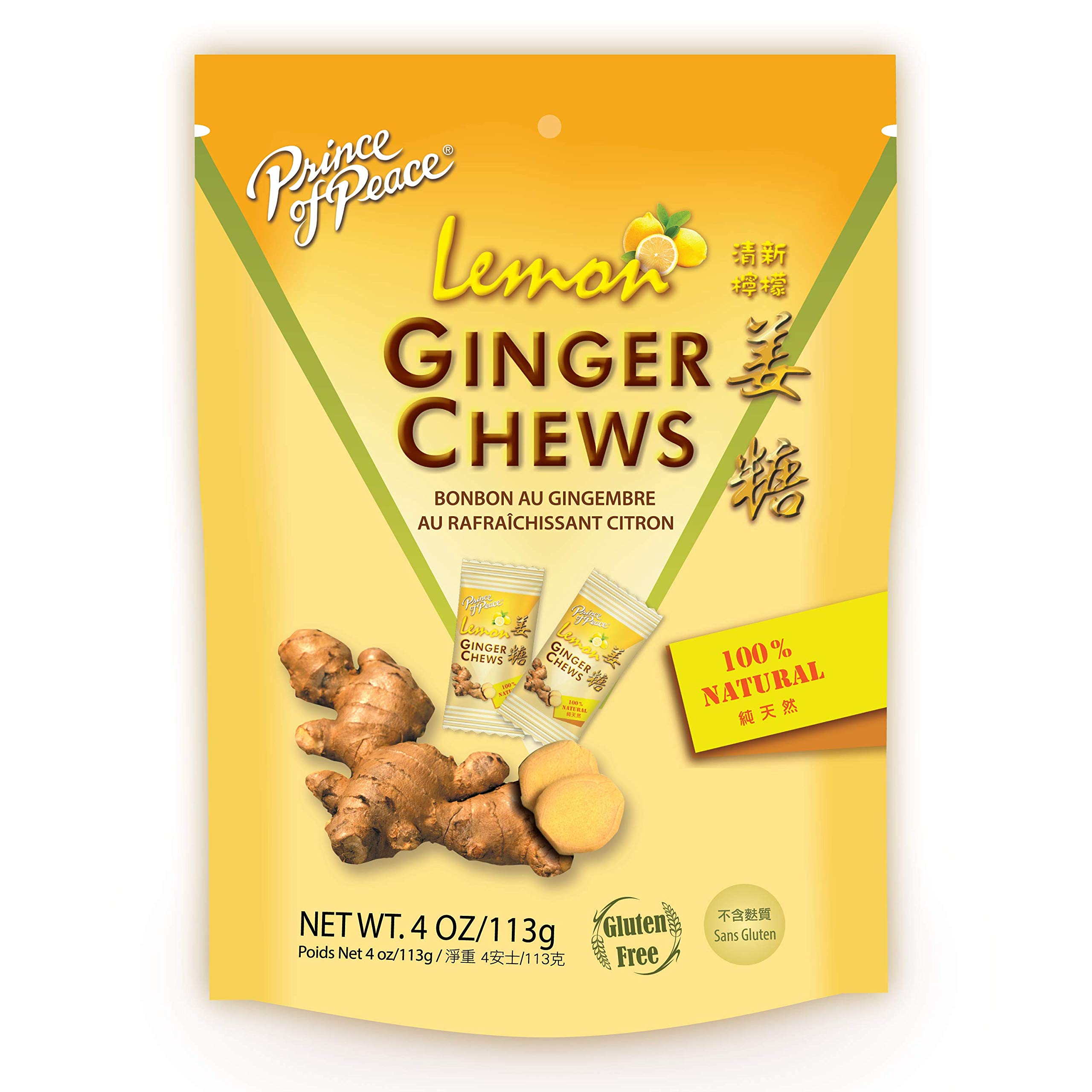 Prince of Peace Lemon Ginger Chews, 4 oz - Natural Candied Ginger Candy for Nausea Relief - Digestive Aid & Motion Sickness Remedy - Perfect for Travel, Pregnancy & Upset Stomach