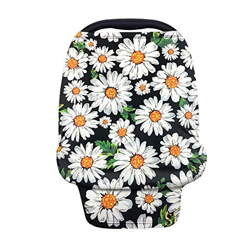 Daisy Print Baby Car Seat Cover for Boys & Girls - Floral Nursing & Breastfeeding Cover - Washable & Durable for Shopping Cart, High Chair, Stroller - Perfect for Travel, Outings & Daily Use