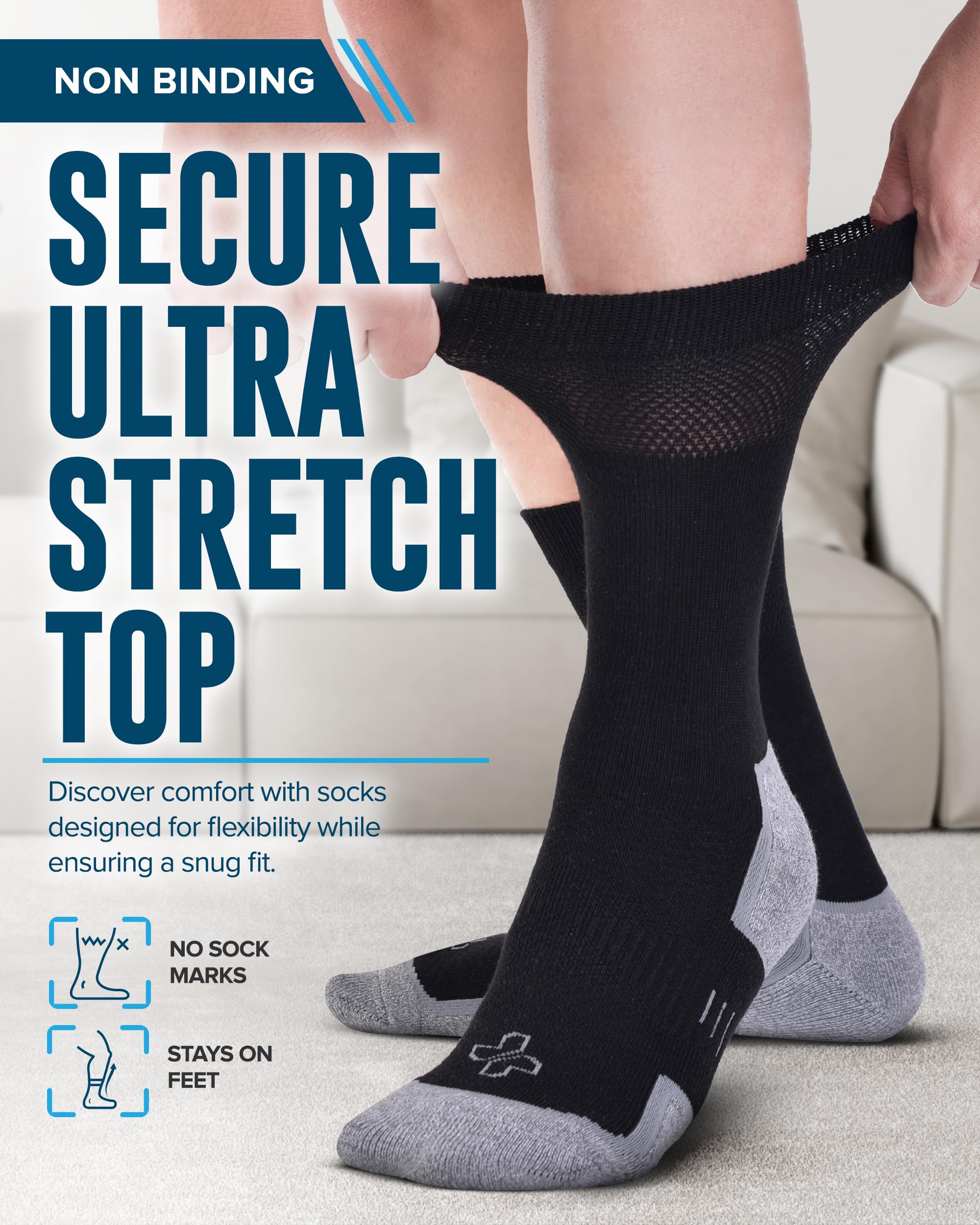 Doctor's Select Bamboo Viscose Diabetic Socks for Men - 3 Pairs Crew Socks for Neuropathy & Circulation | Breathable Comfort for Diabetic Foot Care | Ideal for Daily Wear, Work & Travel