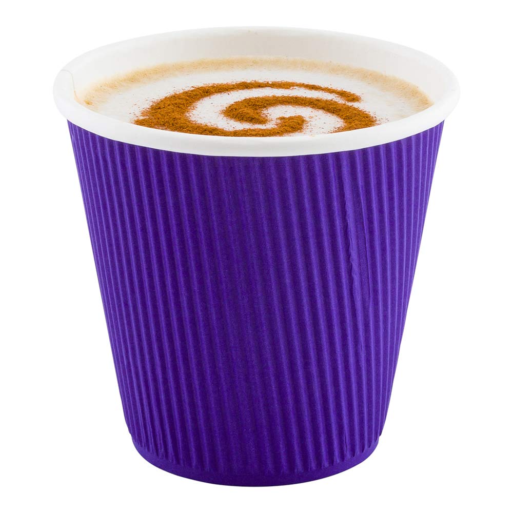 8 oz Disposable Paper Coffee Cups - 25 Pack Leakproof & Insulated Ripple Wall Hot Cups, Eco-Friendly Recyclable Royal Purple - Perfect for Coffee Shops, Offices, and Catering Events (Lids Sold Separately)