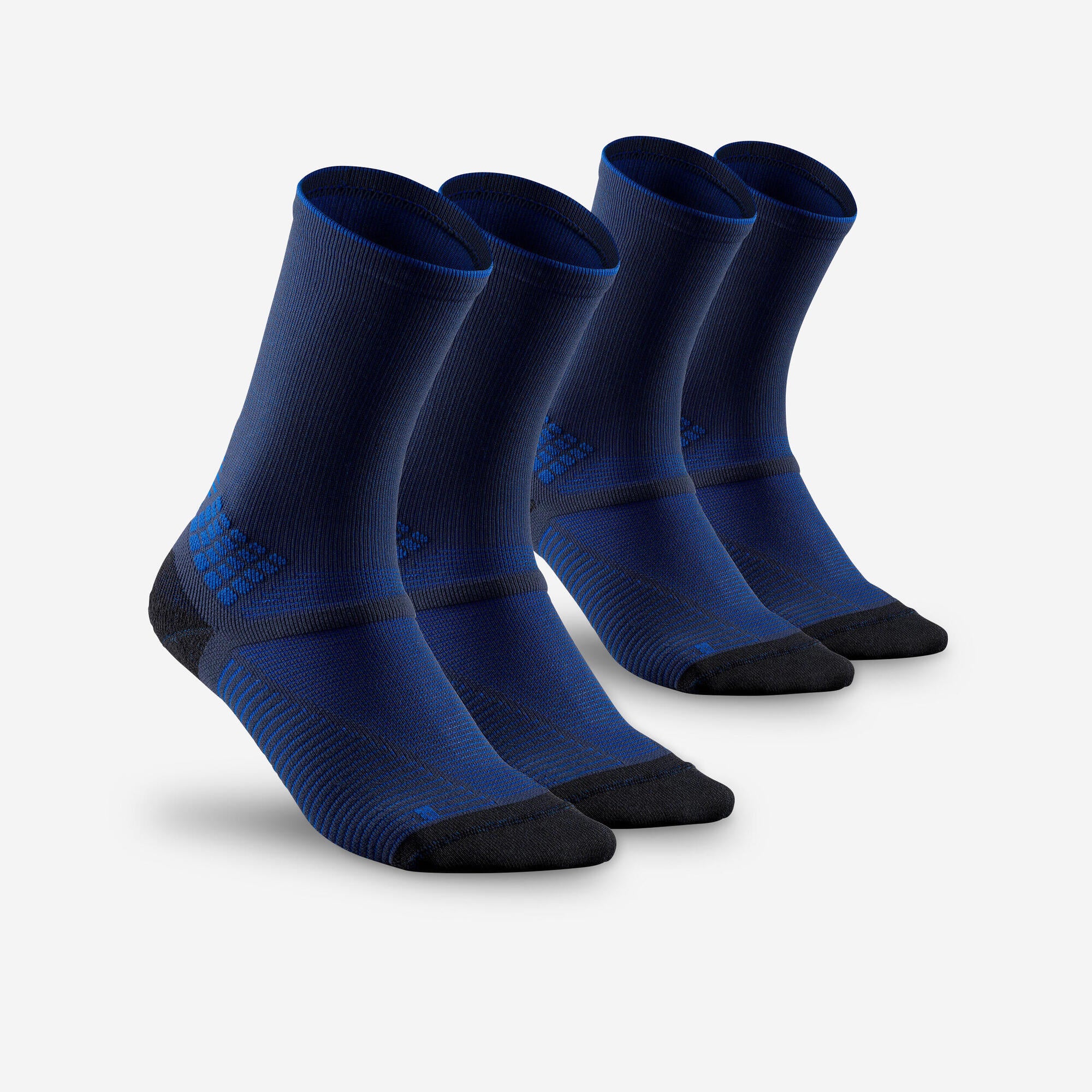 Quechua Hike 500 High Black Hiking Socks - 2 Pairs for Men & Women - Moisture Wicking & Cushioned for Outdoor Trekking, Camping & Mountain Climbing