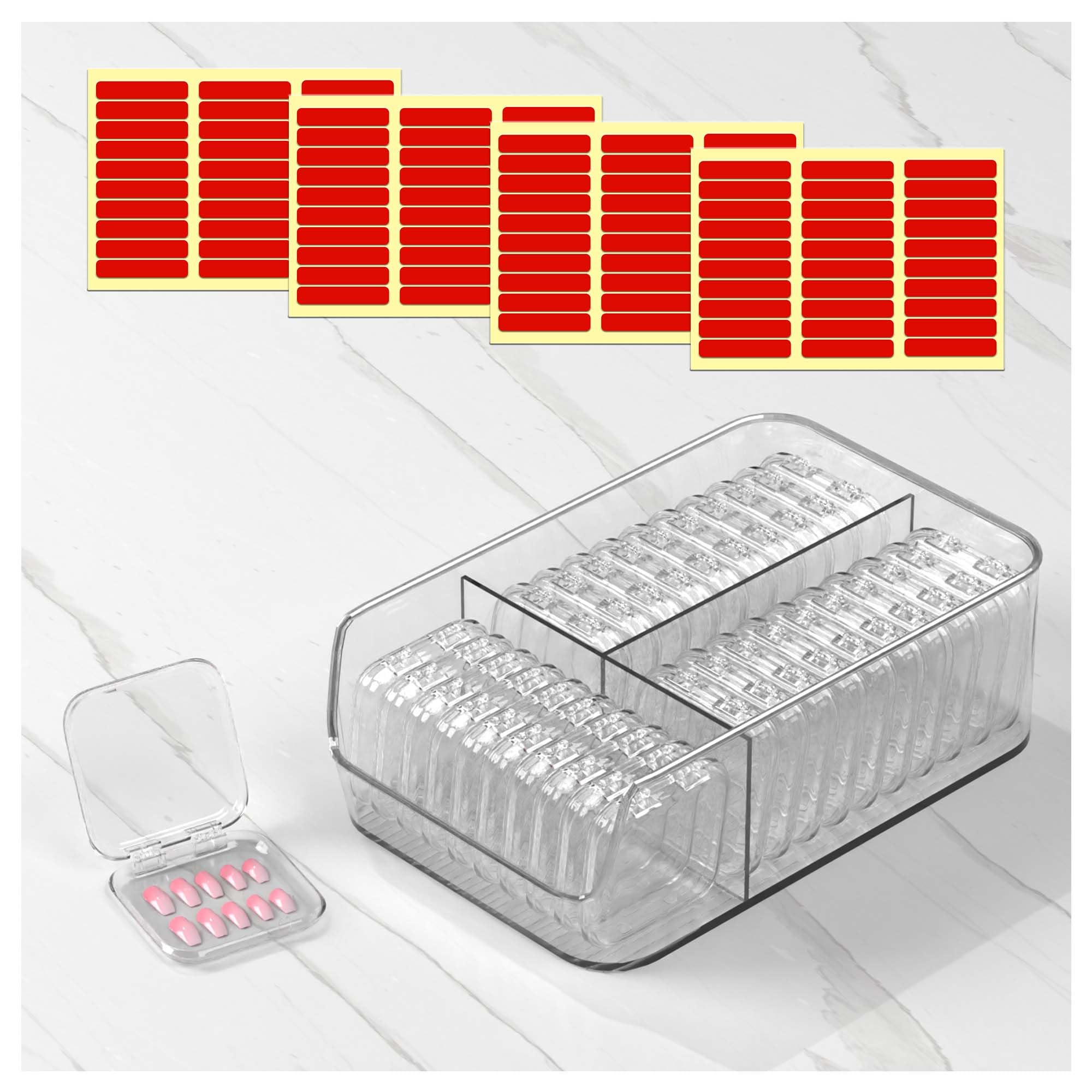 30 Pcs Press On Nail Storage Box - Acrylic False Nail Organizer with Stackable Design & 120 Pcs Double-Sided Adhesive Tape - Perfect for Salon Display, Nail Art Storage, and At-Home Manicure Organization