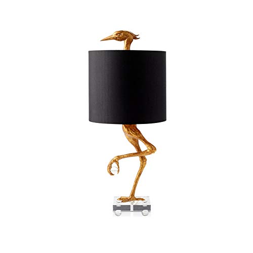 Vintage Gold Ostrich Table Lamp with Fabric Shade - Retro Resin Bedside Light for Bedroom, Study, Office & Hotel - Perfect Nightstand Lighting for Cozy Reading & Ambient Decor