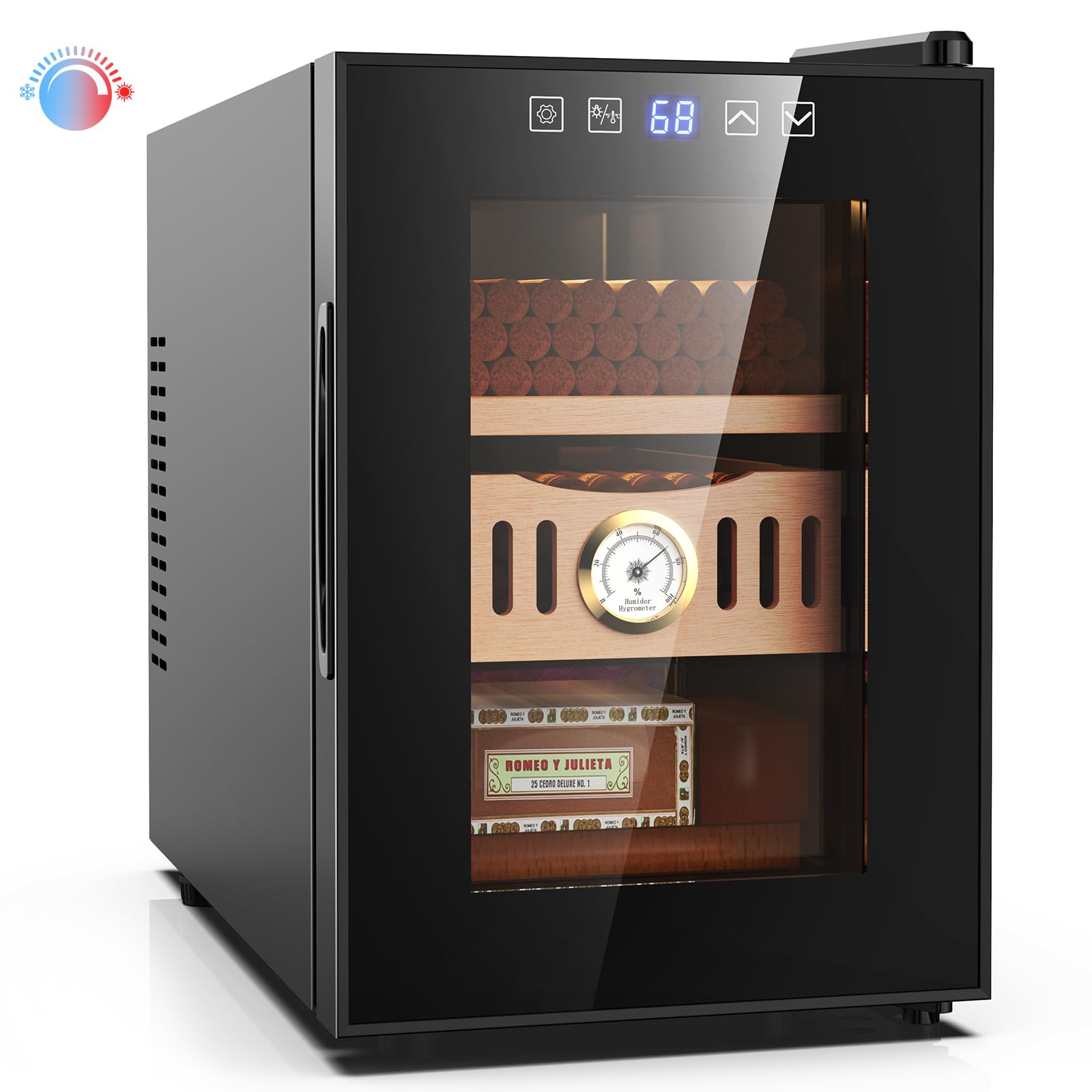 Premium Electric Storage Cabinet with Spanish Cedar Drawers & Trays - Digital LED Humidity & Temperature Monitor - Ideal for Cigars, Wine, and Collectibles (100 Counts) - Perfect Gift for Men & Home Storage Solution