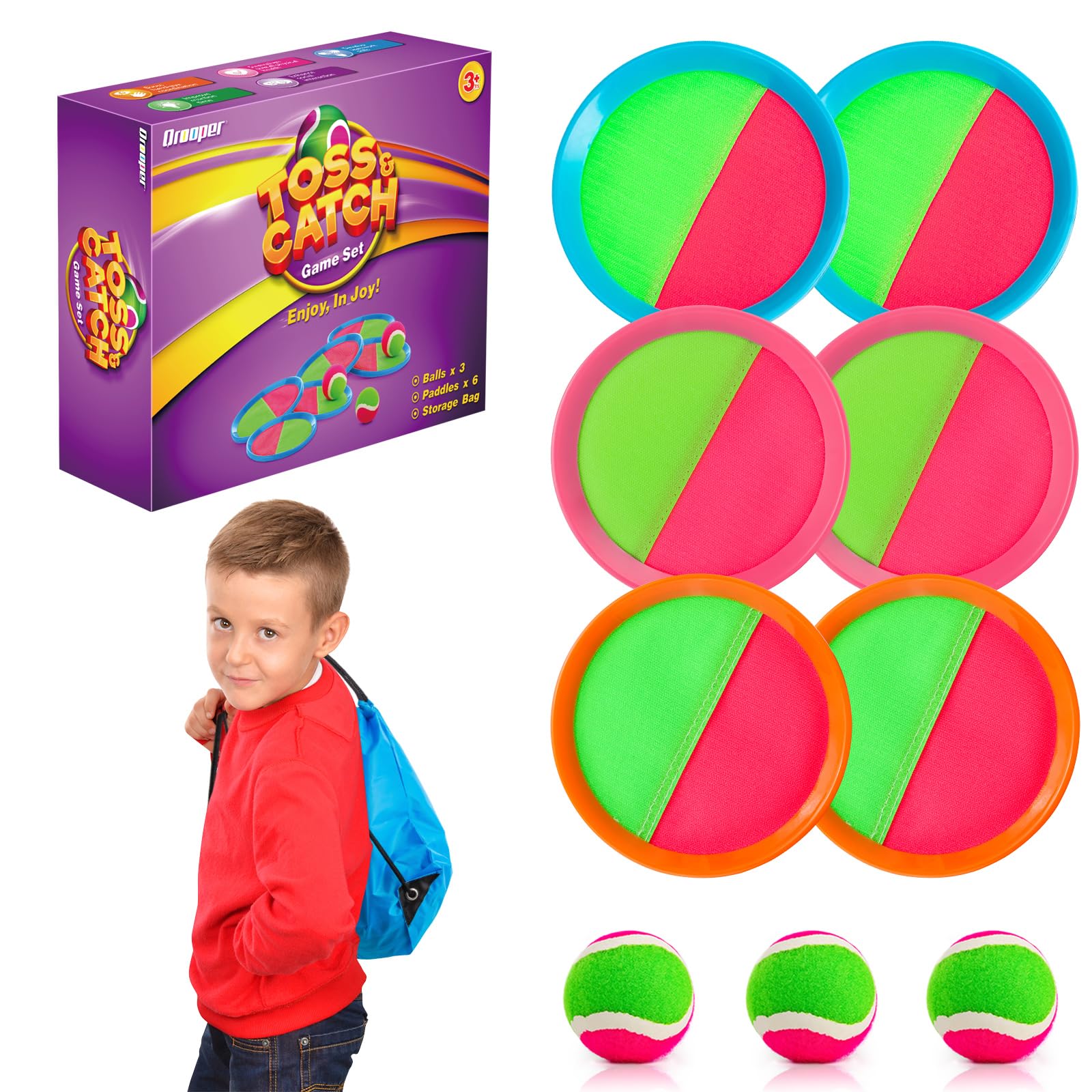 **Best Toss and Catch Ball Game Set for Kids & Adults - 6 Paddles & 3 Balls - Outdoor Beach, Pool, Yard Toys for Ages 4-12 - Fun Family Easter Gift for Boys & Girls (Perfect for Backyard, Picnic, Park Play)**