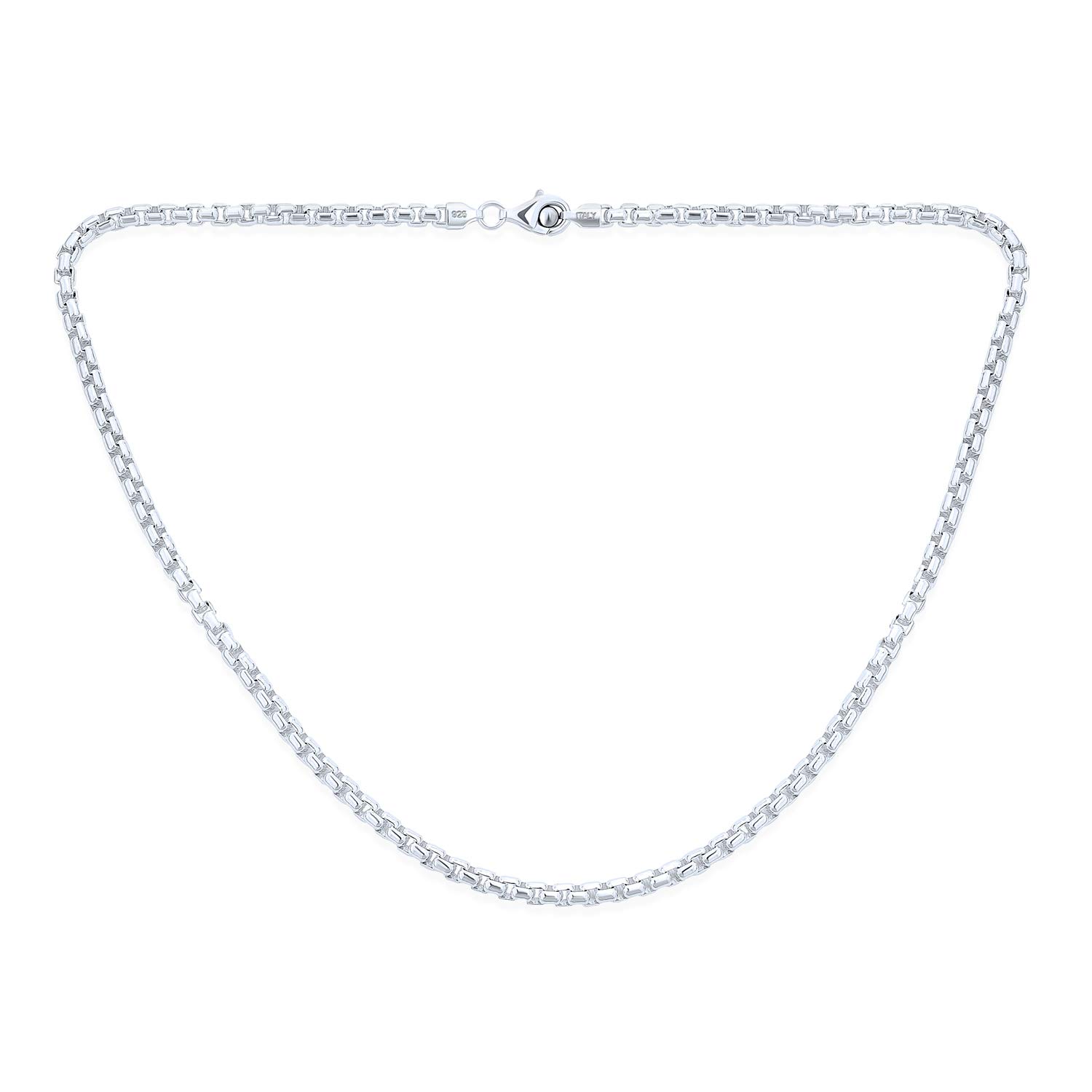 Men's Heavy Solid .925 Sterling Silver Box Chain Necklace - 16/18/20/24/30 Inch - Italian Made Square Venetian Link for Casual & Formal Wear
