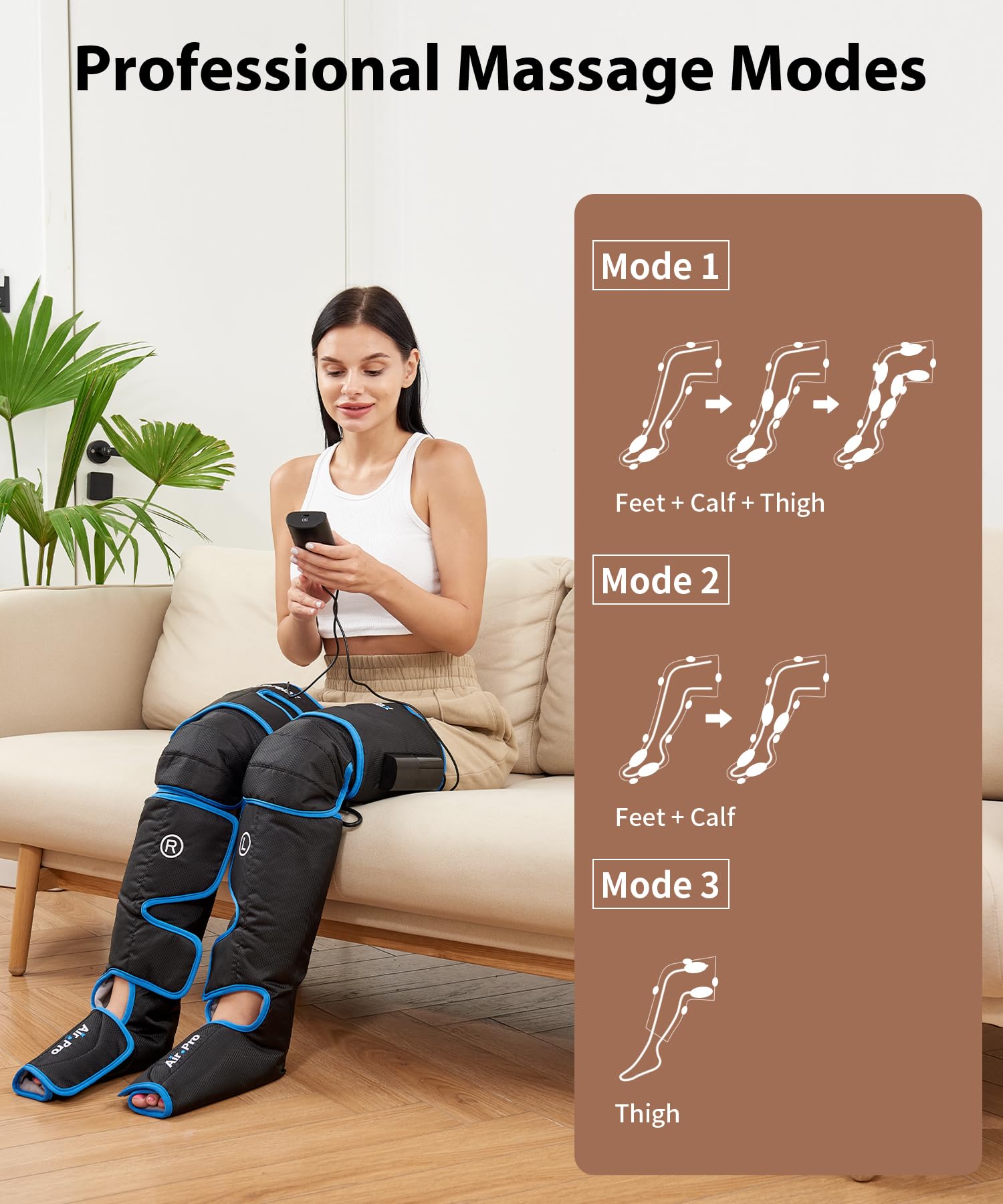 Air Compression Leg Massager with Cold Therapy - 3 Modes & 3 Intensities for Foot, Calf & Thigh Pain Relief and Circulation - Sequential Compression Device for Home, Office and Post-Workout Recovery