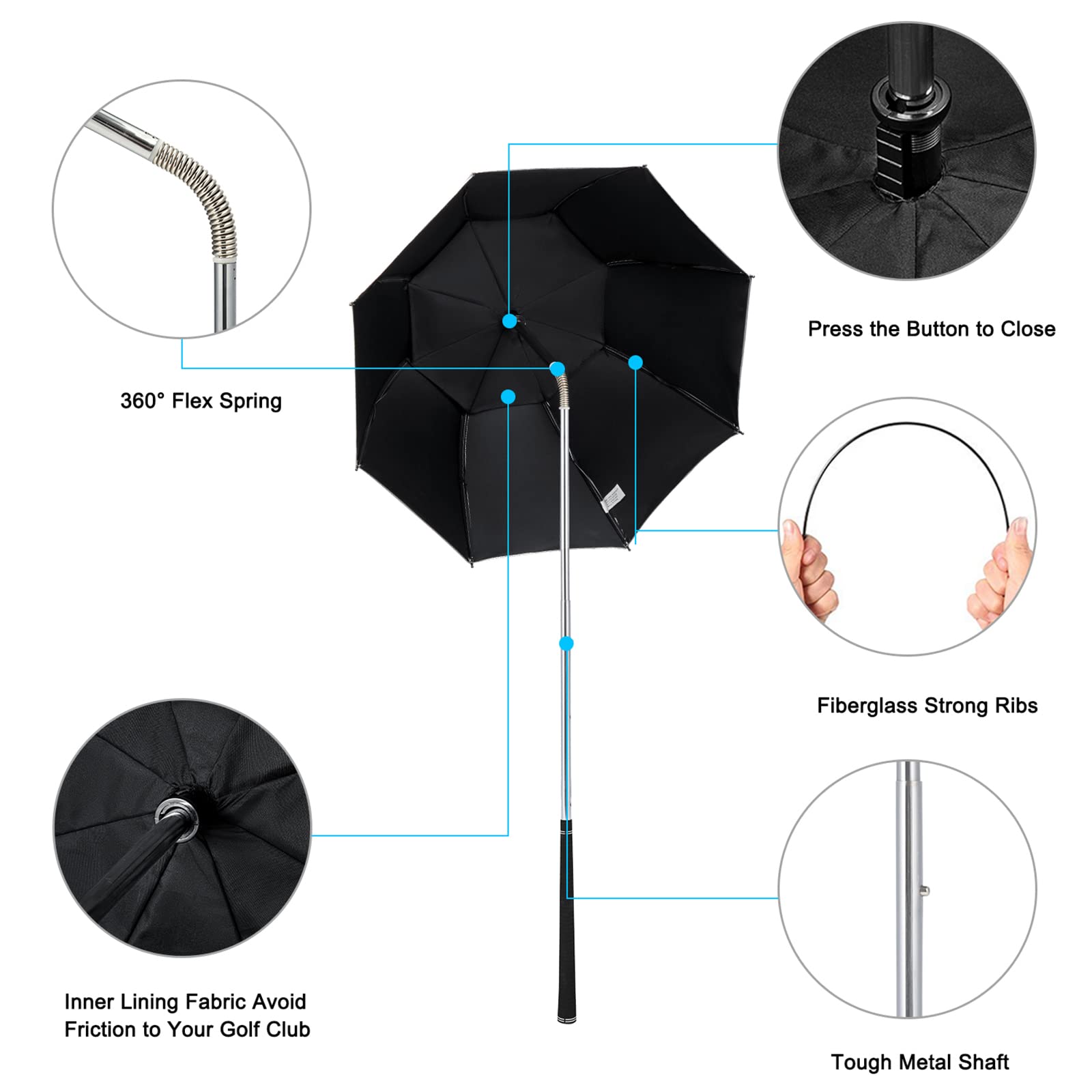 G4Free Golf Umbrella with Flex Technology - Waterproof Windproof Golf Bag Umbrella for Club Protection - Perfect for Golf Courses, Driving Ranges & Outdoor Sports