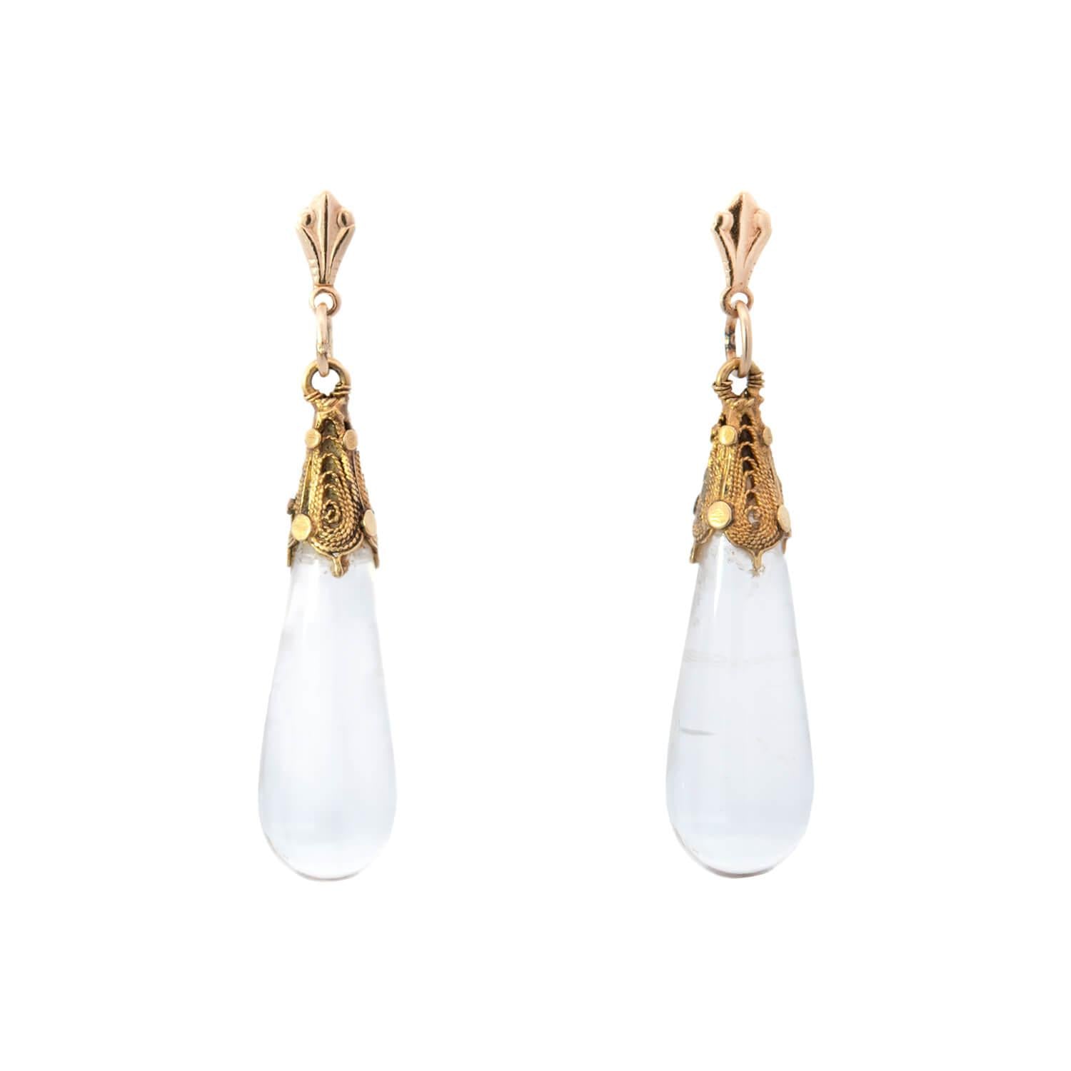 Victorian Style 14K Gold Rock Quartz Crystal Drop Earrings for Women - Elegant Dangle Earrings for Parties, Weddings & Special Occasions