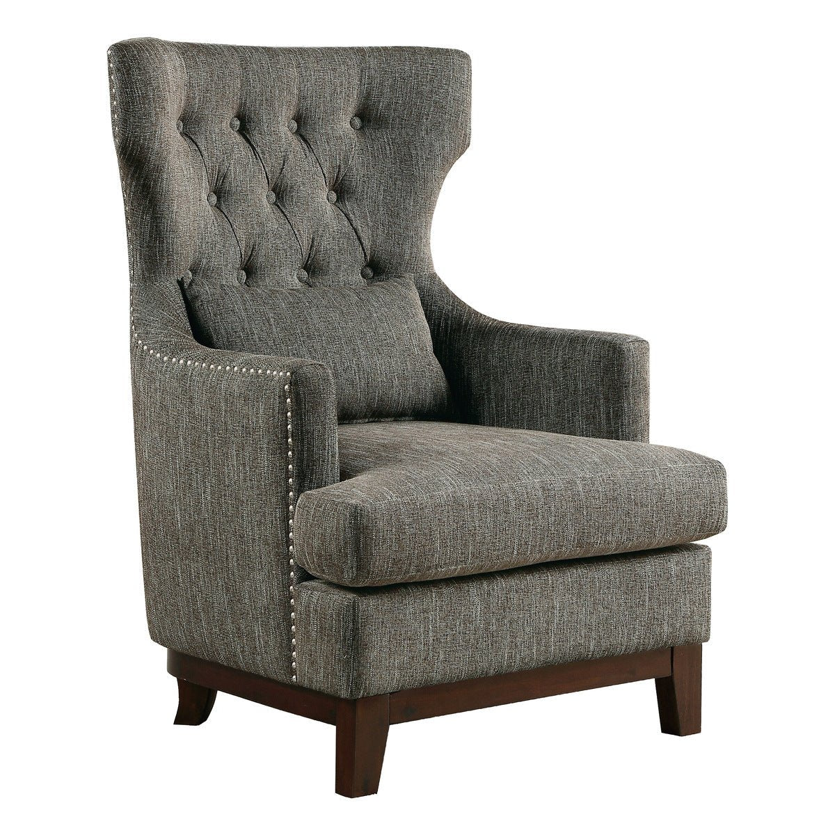 Adriano Collection Brown Grey Accent Chair - Modern Living Room Furniture for Home Office, Lounge & Reading Nook - Comfortable Upholstered Armchair with Wooden Legs