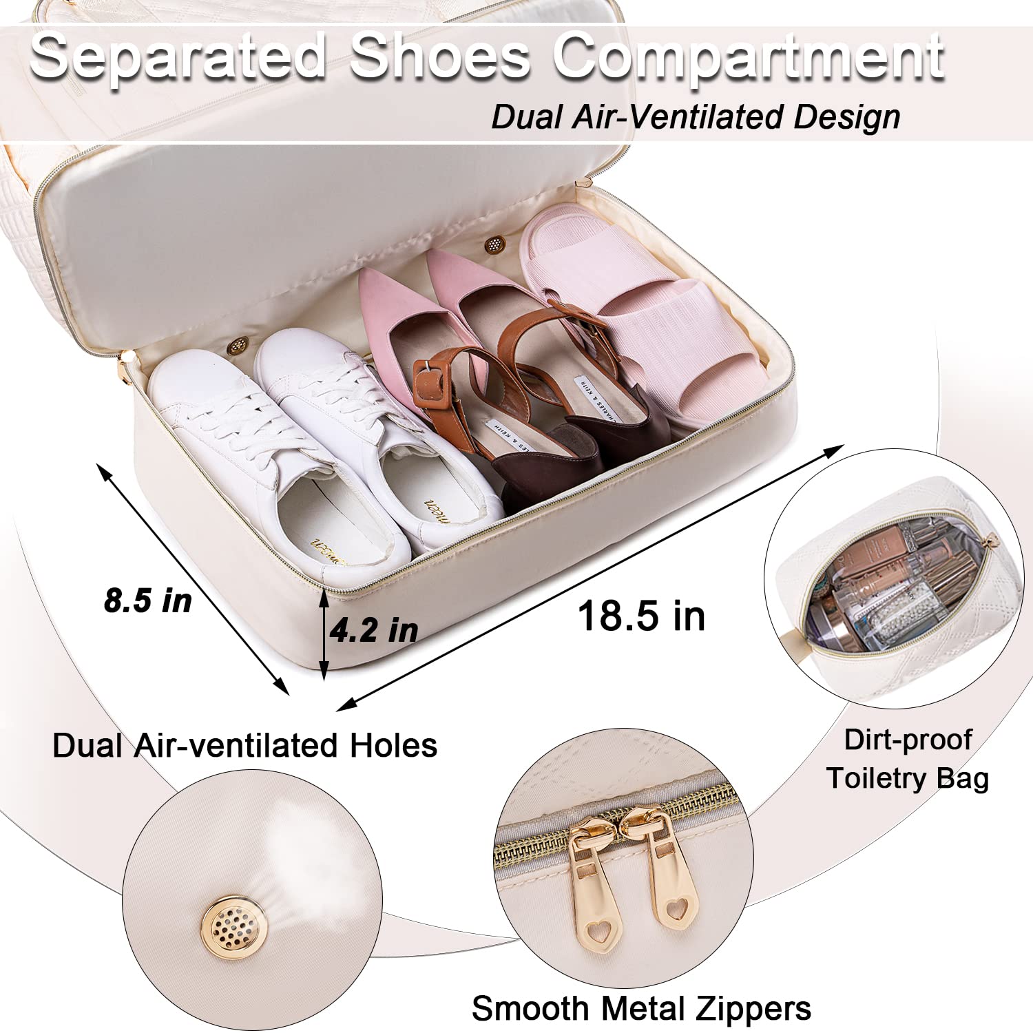 Weitars Women's Gym Bag - Large Travel Duffel Bag with Shoe Compartment & Wet Pocket - Perfect for Workout, Weekend Trips, Hospital Visits & Shopping (Beige) | Durable Carry On Bag for Sports, Travel & Daily Use