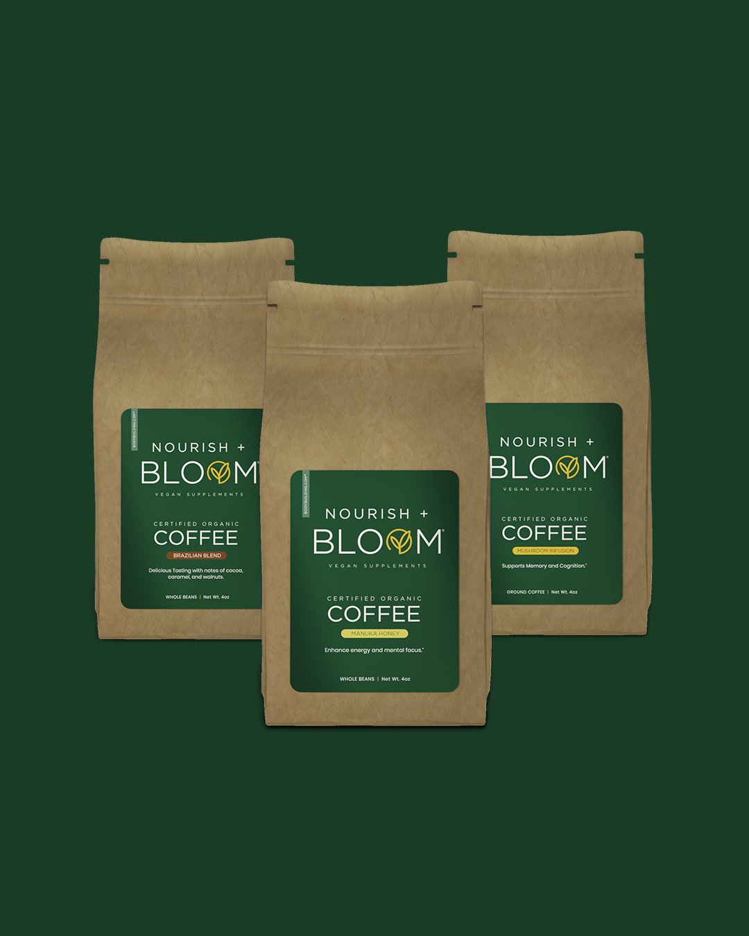 Nourish + Bloom Premium Brazilian Blend Coffee - Rich, Smooth & Aromatic for Home Brewing, Office & Gifting