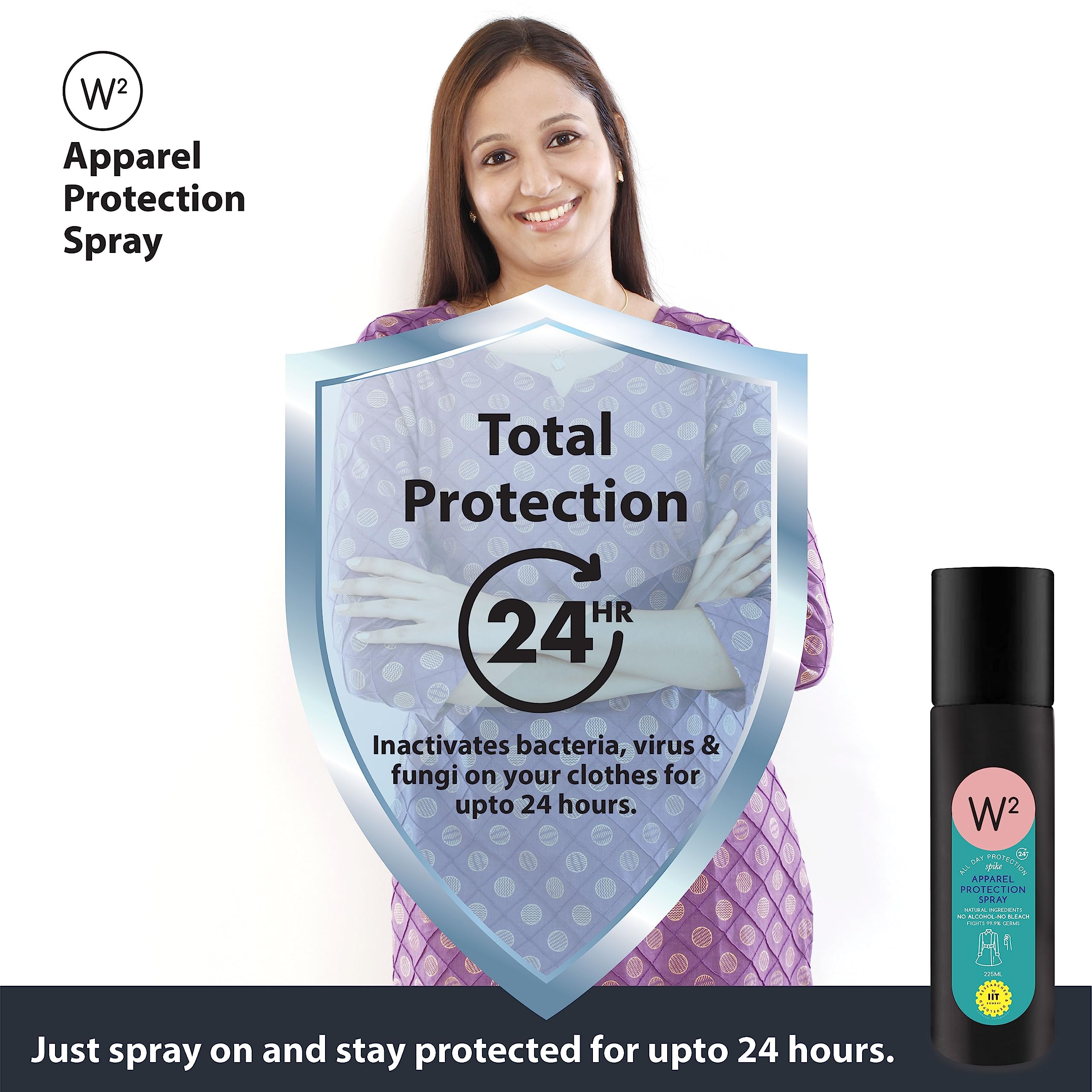 Natural W2 Apparel Protection Spray - Alcohol-Free, Bleach-Free Deodorant with Eco-Friendly Ingredients (225ml) | Odor Eliminator for Clothes, Shoes & Gym Gear | Perfect for Travel, Sports & Daily Wear