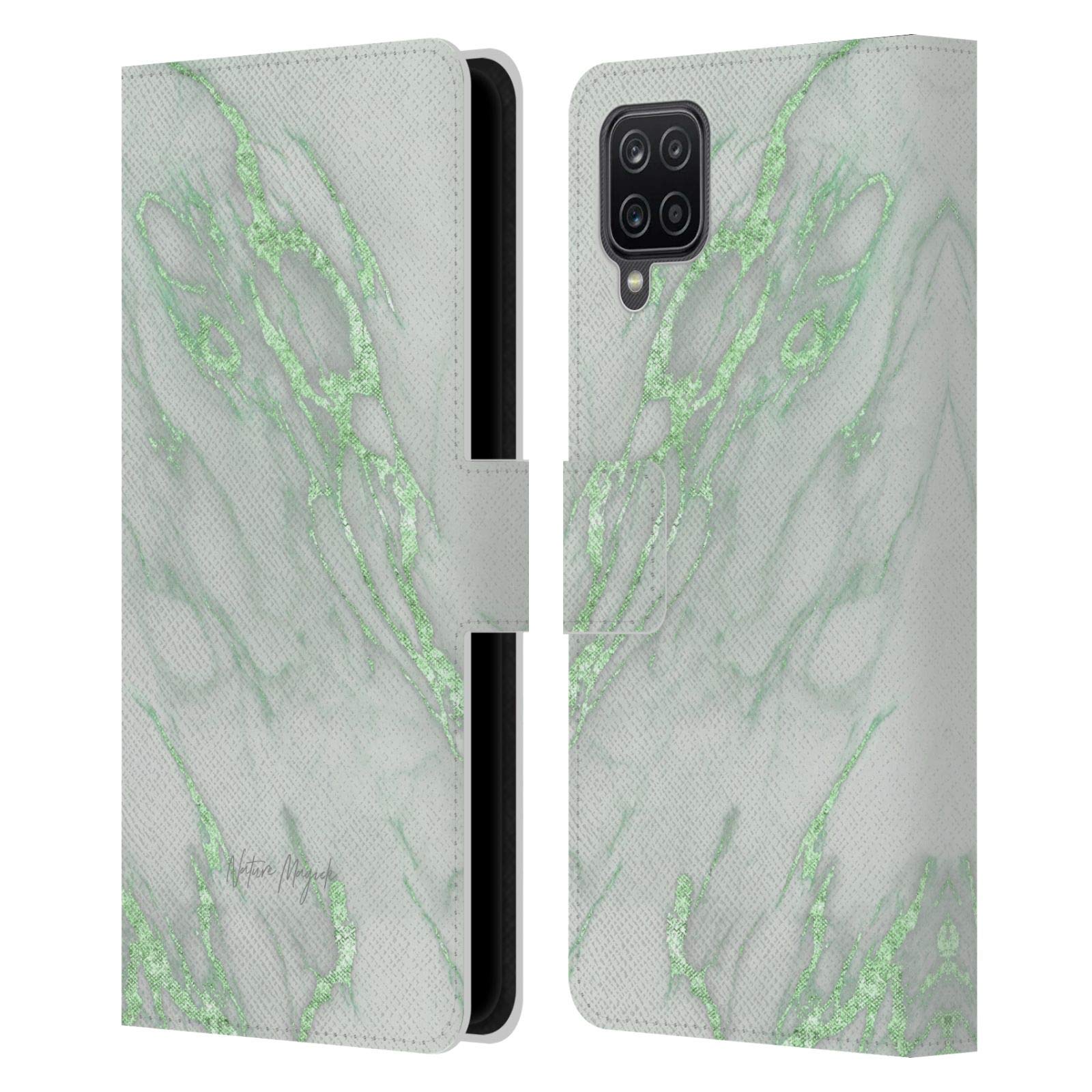 Head Case Designs Nature Magick Green Marble Leather Wallet Case for Samsung Galaxy A12 (2020) - Officially Licensed Protective Cover with Card Slots for Daily Use & Travel