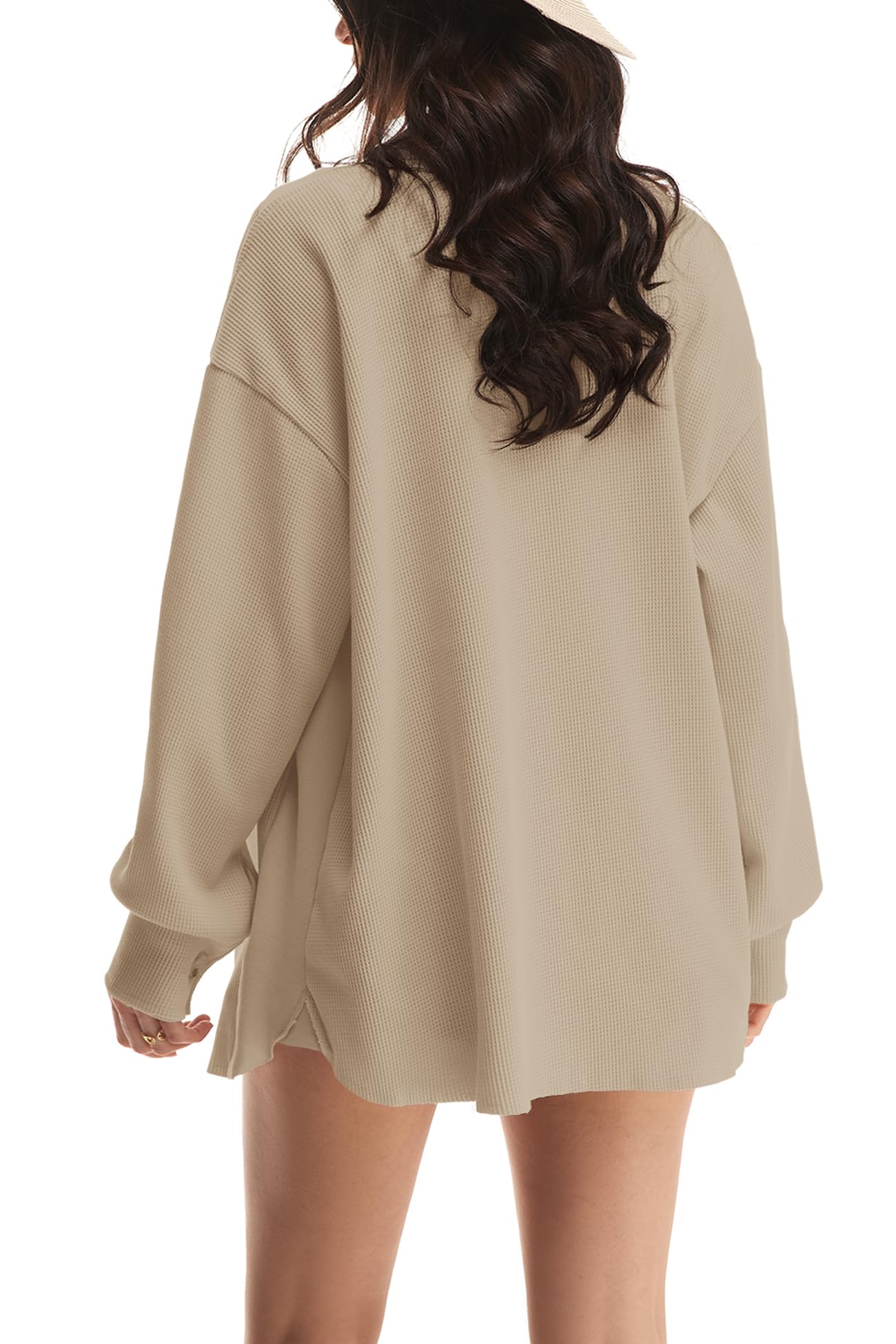 Nirovien Women's Waffle Knit Shacket - Oversized Button Down Shirt Jacket for Spring | Lightweight Long Sleeve Open Front Cardigan for Casual Outfits, Layering & Everyday Wear