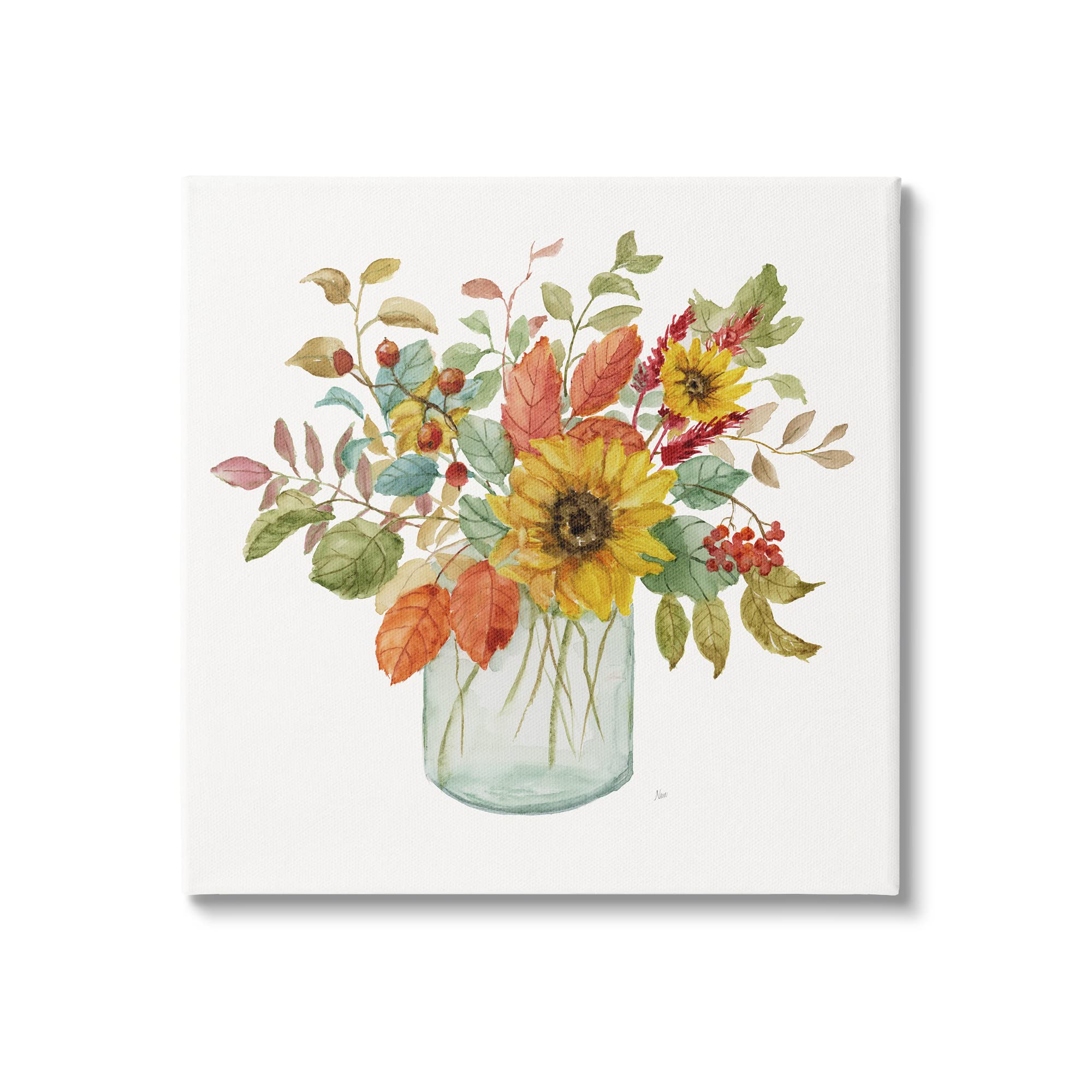 Stupell Industries Simple Country Botanicals Sunflower Vase - Farmhouse Floral Decor for Living Room, Kitchen & Dining Room | Hand-Painted Design by Nan