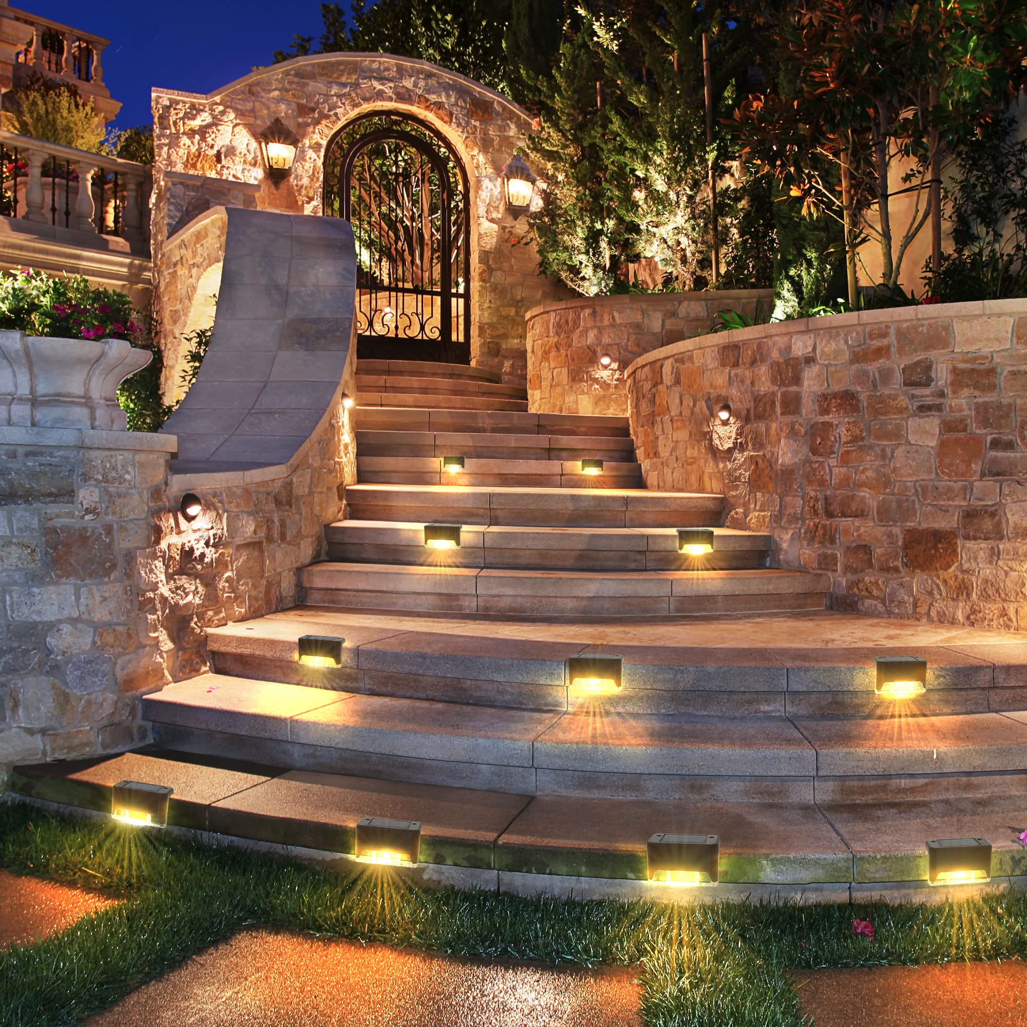 Otdair Solar Deck Lights - 16 Pack Waterproof LED Outdoor Step Lights for Stairs, Yard, Patio, Pathway & Garden - Warm White Lighting for Nighttime Safety & Ambience