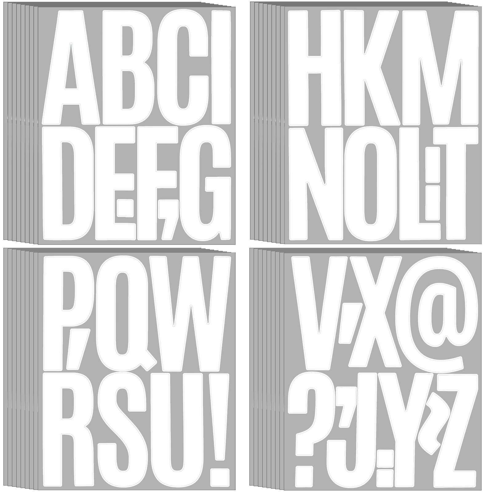 Bemeol 351-Piece Alphabet Letter Stickers - 36 Sheets, 5 Inch Big Font Self-Adhesive Letters for Bulletin Boards, Classroom Decor, Mailbox Labels & Home Decoration (White) - Perfect for DIY Projects, School Displays & Wall Decor