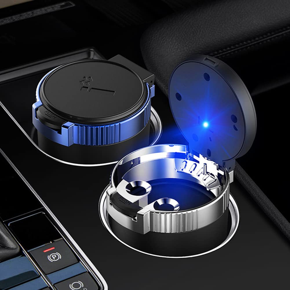 SEADEAR Mini Car Ashtray with LED Indicator - Portable Stainless Steel Smokeless Ashtray with Lid, Detachable & Easy to Clean - Perfect for Car, Office, Travel & Outdoor Smoking (Car Accessories)