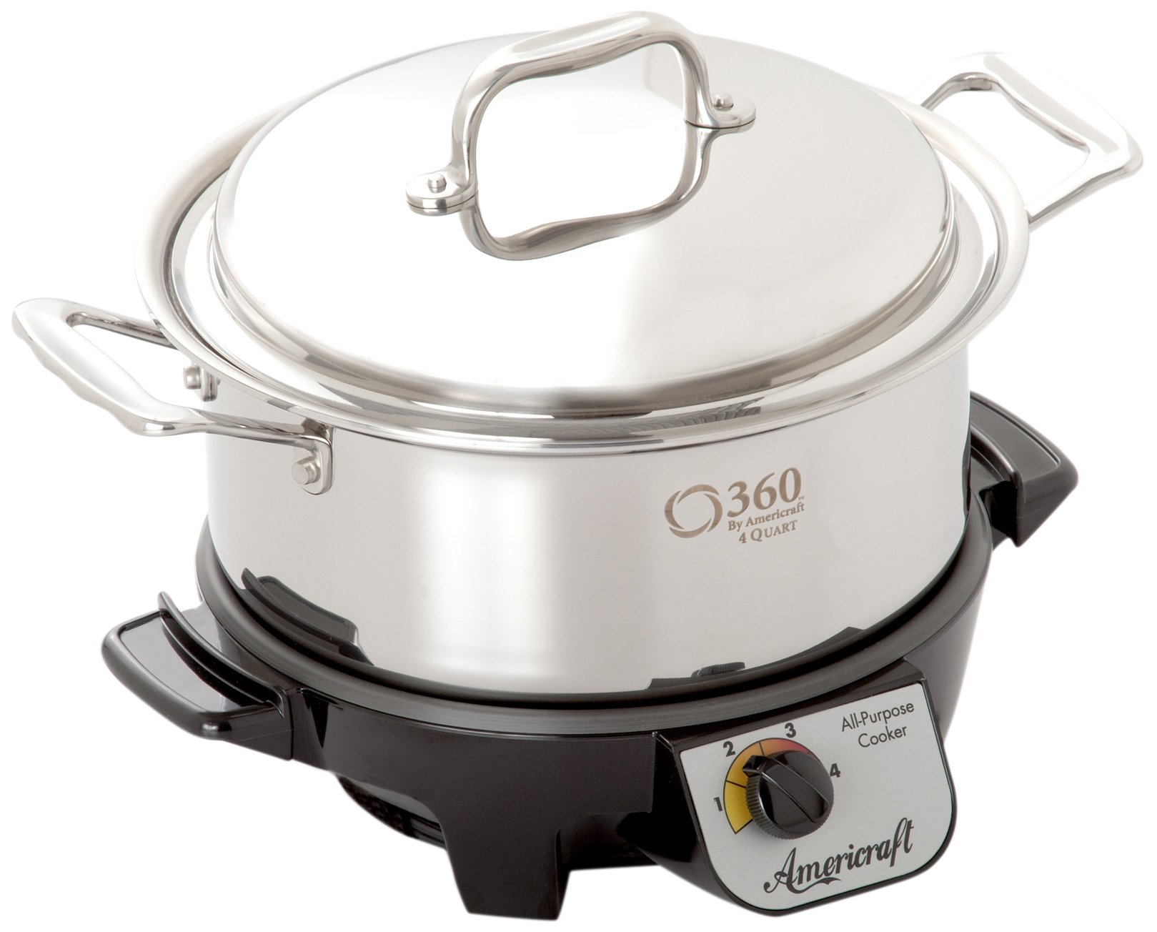 360 Stainless Steel Slow Cooker (4 Quart) - Induction Compatible Stock Pot, Waterless Cookware Set with Electric Base | Perfect for Soups, Stews & Family Meals