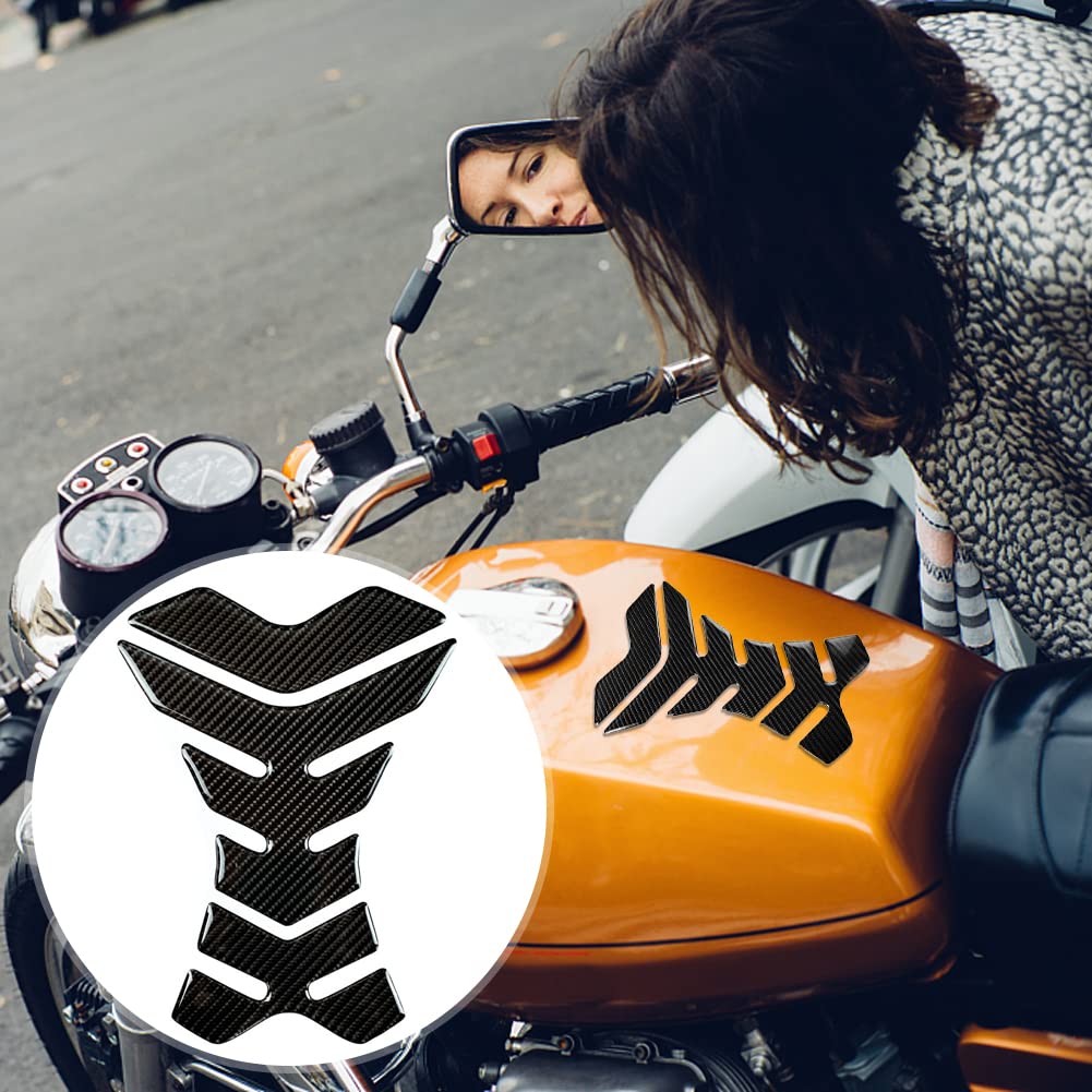 Carbon Fiber 3D Motorcycle Tank Pad Protector - Universal Gas/Oil Fuel Tank Sticker - Scratch Resistant Decal for Harley, Yamaha, Honda - Perfect for Cruiser & Sport Bike Protection
