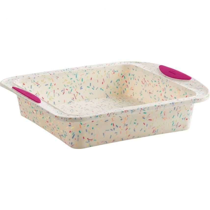 Non-Stick Silicone Square Cake Pan with Confetti Design - Perfect for Baking Birthday Cakes, Party Desserts, and Holiday Treats