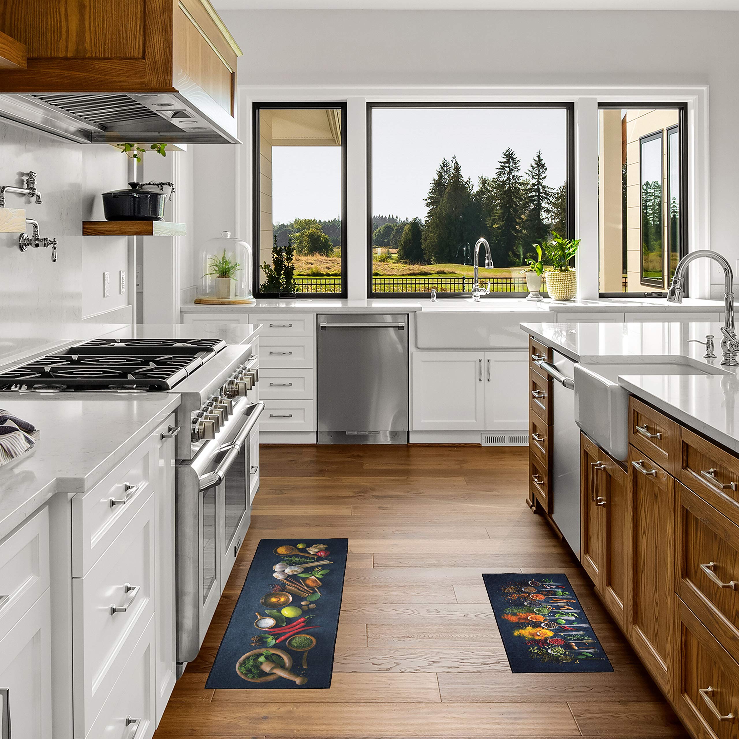 UpNUpCo Non-Slip Farmhouse Kitchen Rugs Set - 2 Piece Colorful Artistic Floor Mats (30